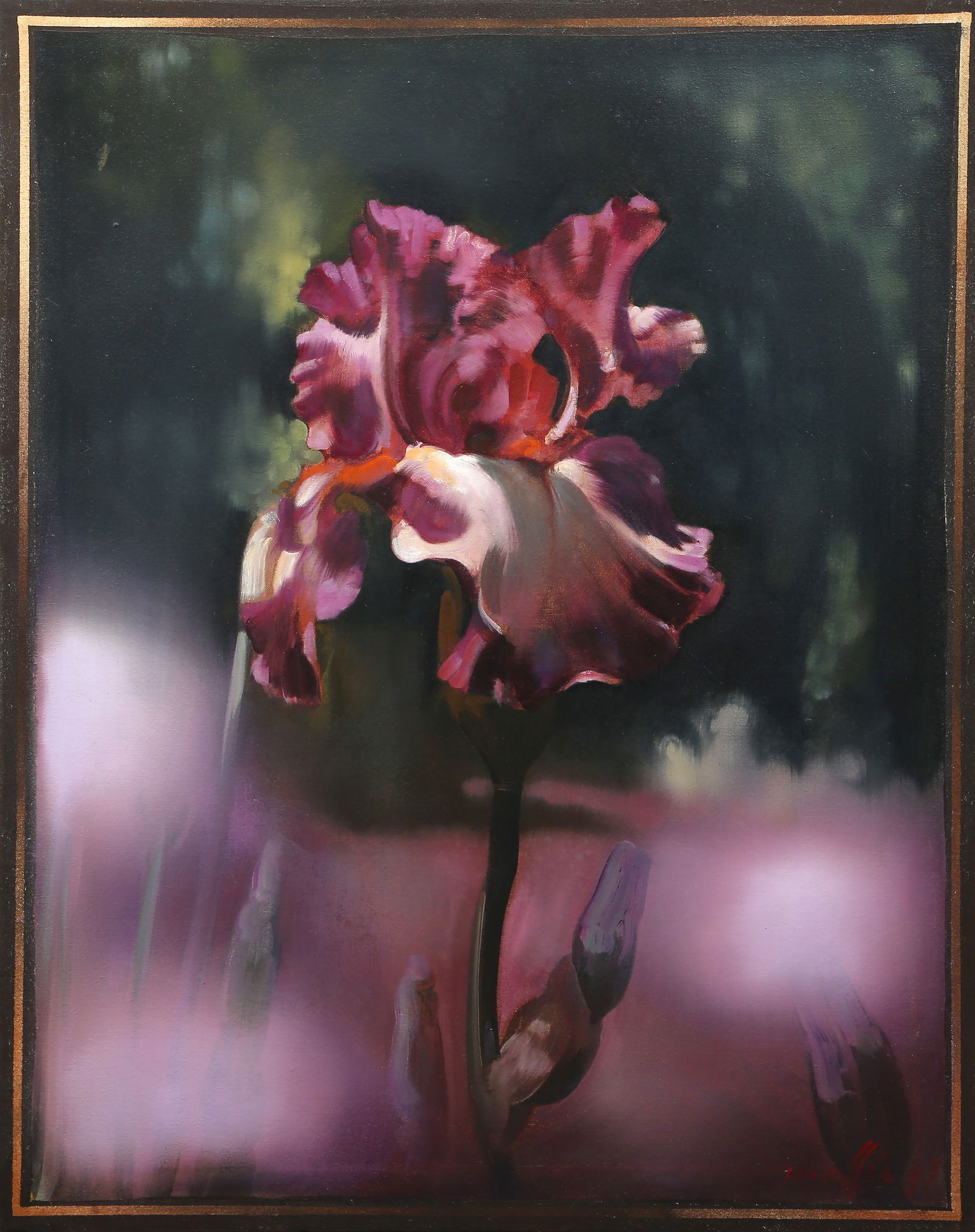 Daniel Maffia, Magenta Iris, Oil Painting: Artist: Daniel Maffia, French (1937 "? ) Title: Magenta Iris Year: 1985 Medium: Oil on Canvas Size: 30.25 x 24 in. (76.84 x 60.96 cm)