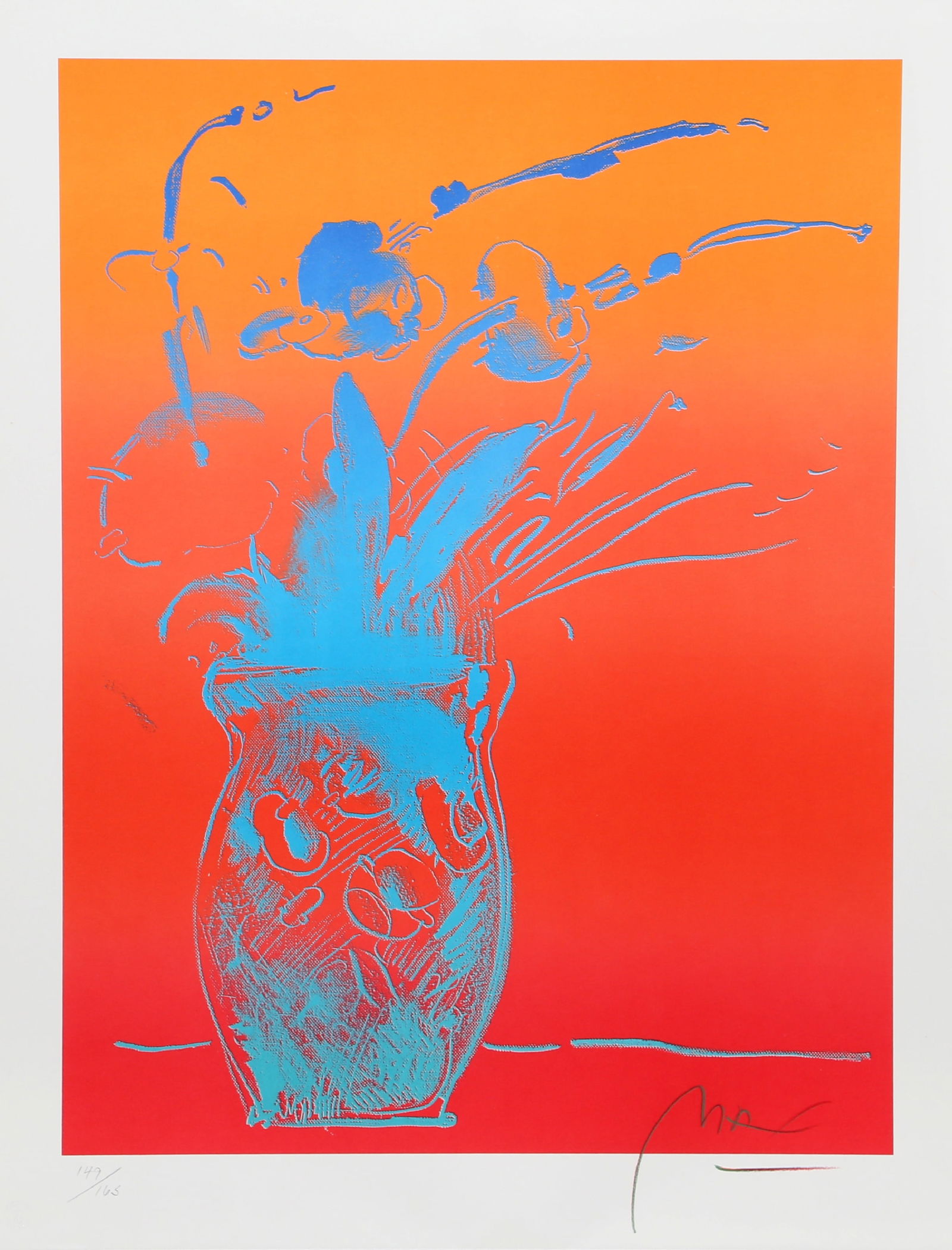 Peter Max, Blue Vase, Lithograph: Artist: Peter Max, German/American (1937 - ) Title: Blue Vase Year: 1981 Medium: Lithograph on Somerset, signed and numbered in pencil Edition: 165 Image Size: 25 x 19 inches Size: 30.5 in. x 24 in. (