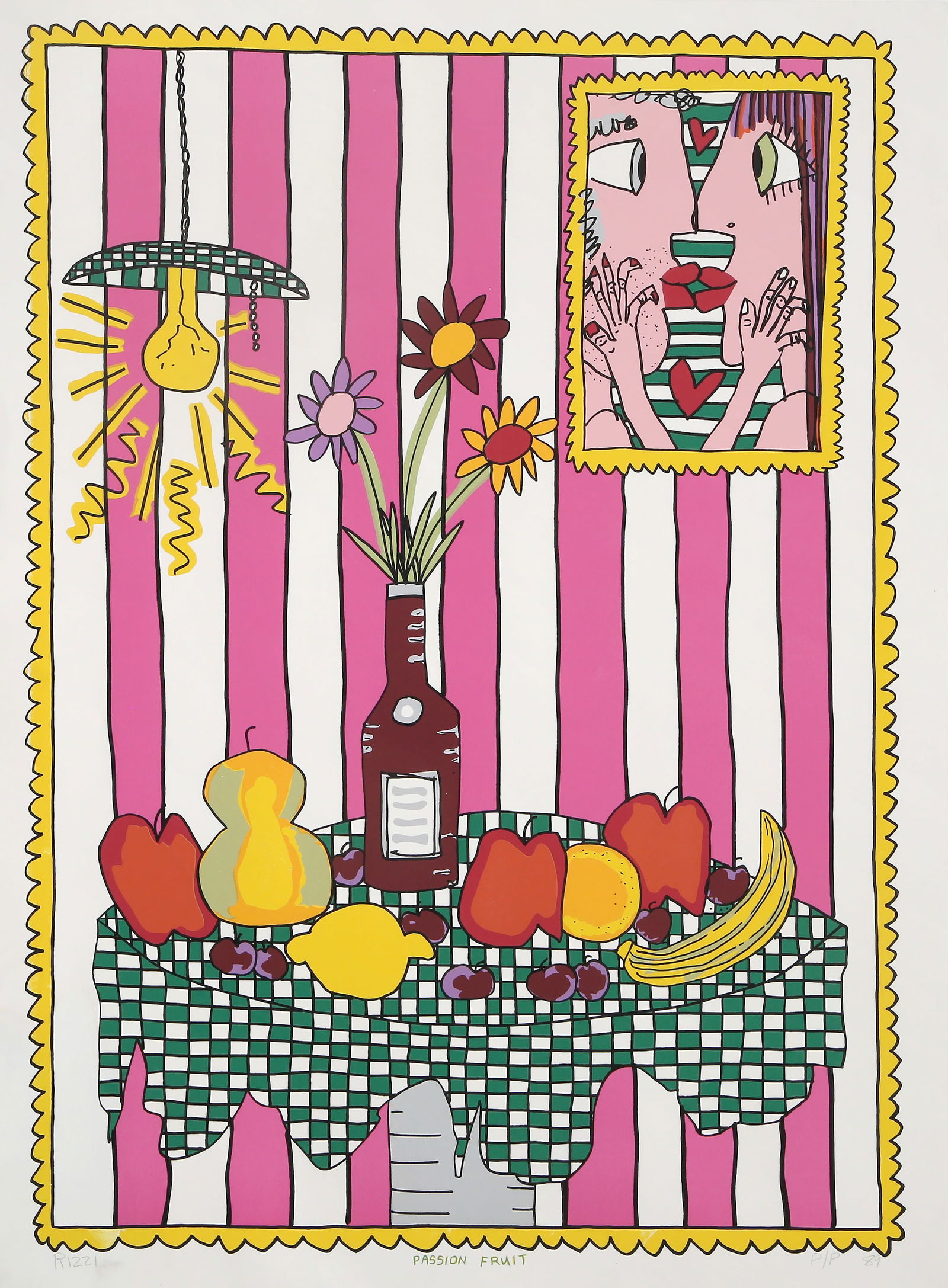 James Rizzi, Passion Fruit, Lithograph: Artist: James Rizzi, American (1950 - 2011) Title: Passion Fruit Year: 1989 Medium: Lithograph on BFK Rives, signed, numbered and dated in pencil Edition: PP Image Size: 28 x 20 inches Size: 30 x 22 i