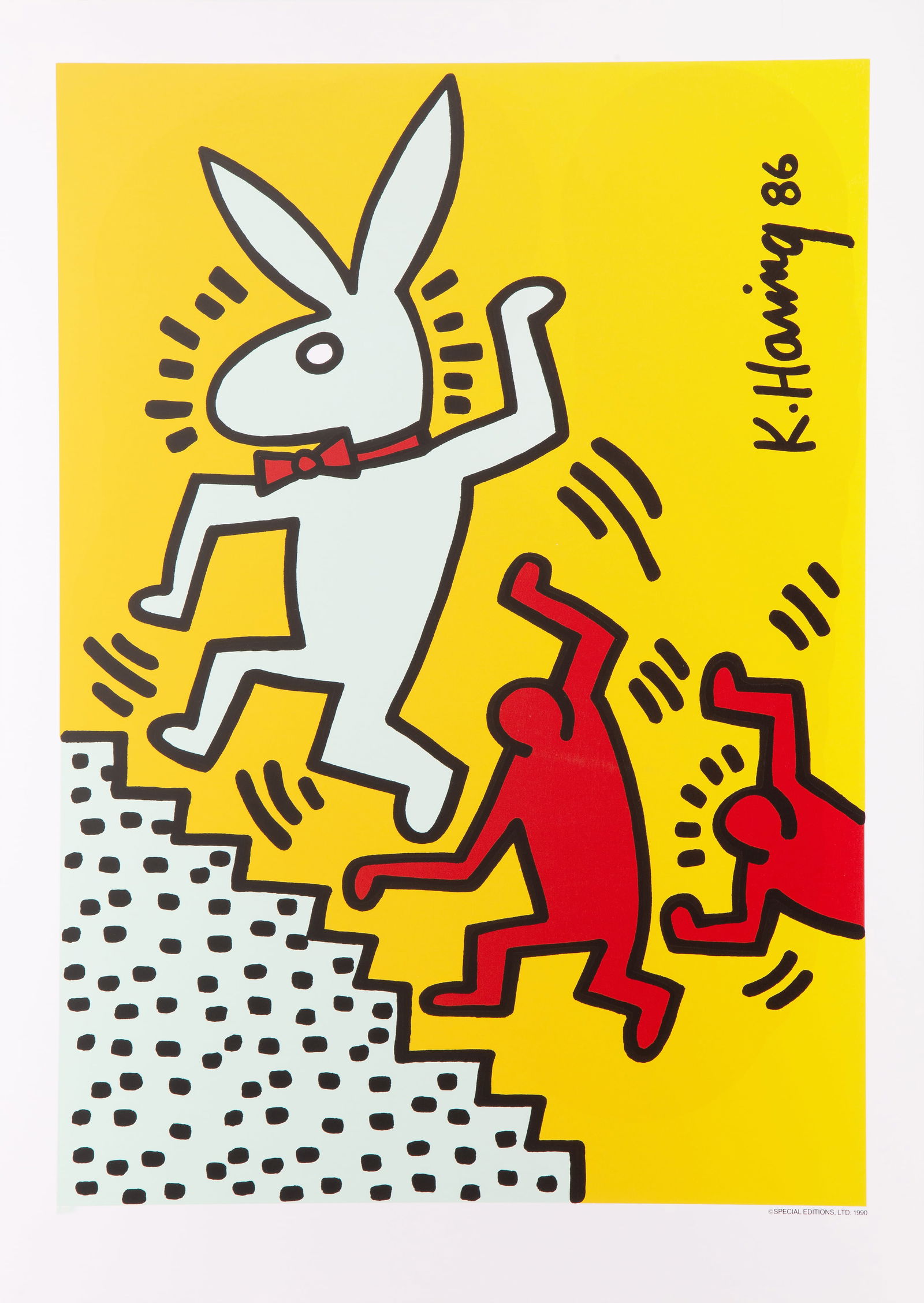 After Keith Haring, Bunny On The Run, Screenprint Poster: Artist: Keith Haring, After, American (1958 - 1990) Title: Bunny On The Run Year: 1990 Medium: Screenprint Poster, signed and dated in plate, numbered in pencil Edition: 1000 Image Size: 28 x 20 inche