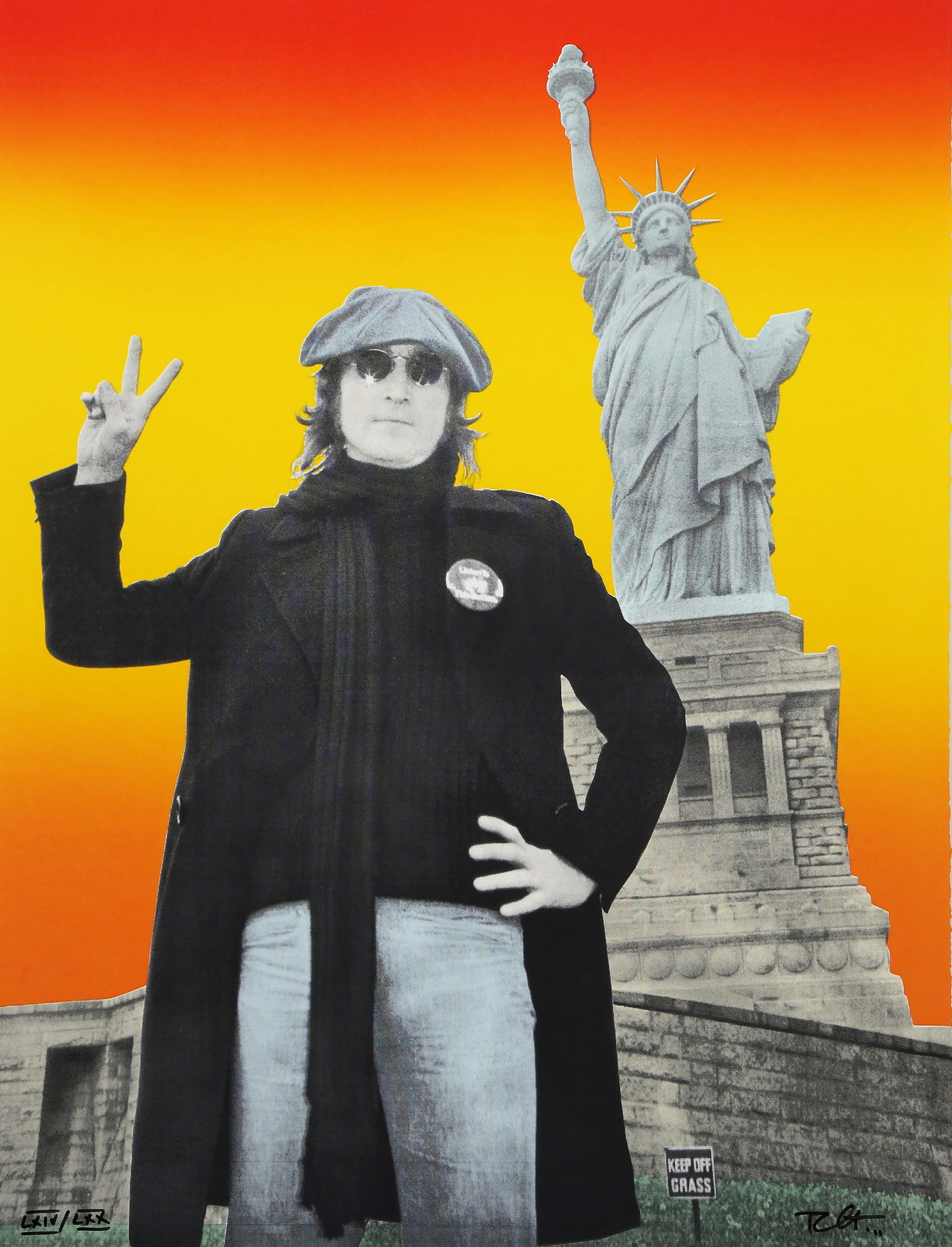 Bob Gruen, John Lennon - Peace and Freedom, Screenprint: Artist: Bob Gruen, American (1945 "? ) Title: John Lennon - Peace and Freedom Orange Medium: Screenprint, signed and numbered in marker Edition: LXIV/LXX Size: 39 x 29.75 in. (99.06 x 75.57 cm) Publis