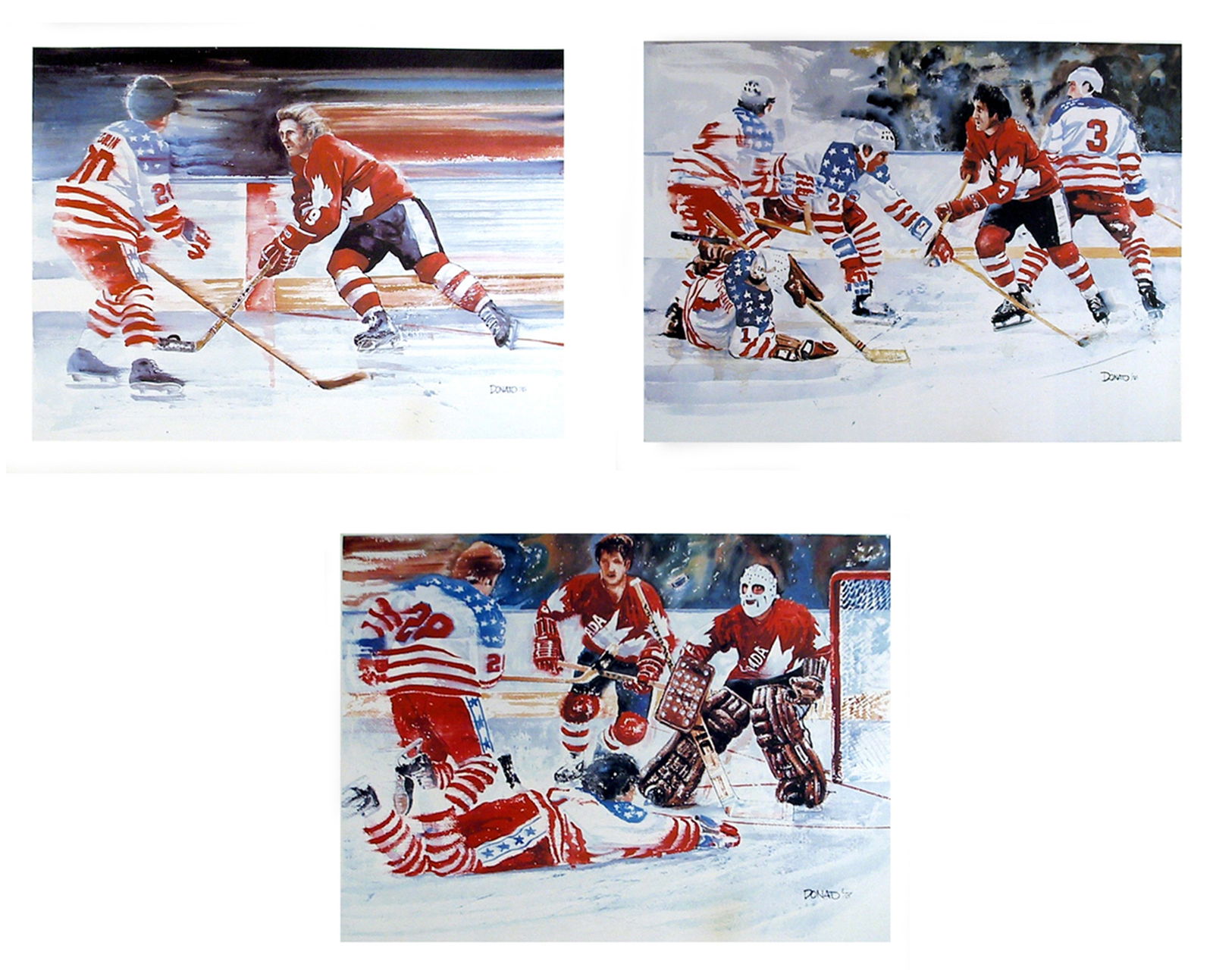 Andy Donato, Lot of Three Olympic Hockey Lithographs: Artist: Andy Donato, Canadian (1937 - ) Title: Three Olympic Hockey Lithographs Year: circa 1980 Medium: Three Lithographs, each signed in the plate Edition: AP Size: 23 x 26 in. (58.42 x 66.04 cm)