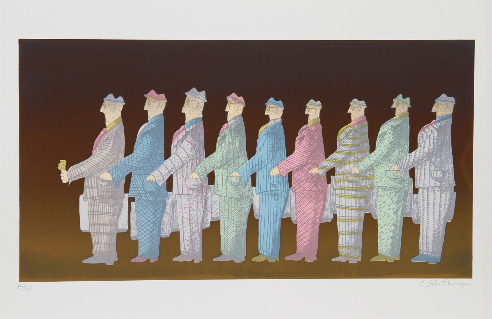 E. Salem Krieger, Passing The Buck, Screenprint: Artist: E. Salem Krieger, American Title: Passing The Buck Year: 1979 Medium: Screenprint, signed and numbered in pencil Edition: AP Image Size: 14.5 X 27 inches Size: 22 in. x 30 in. (55.88 cm x 76.2