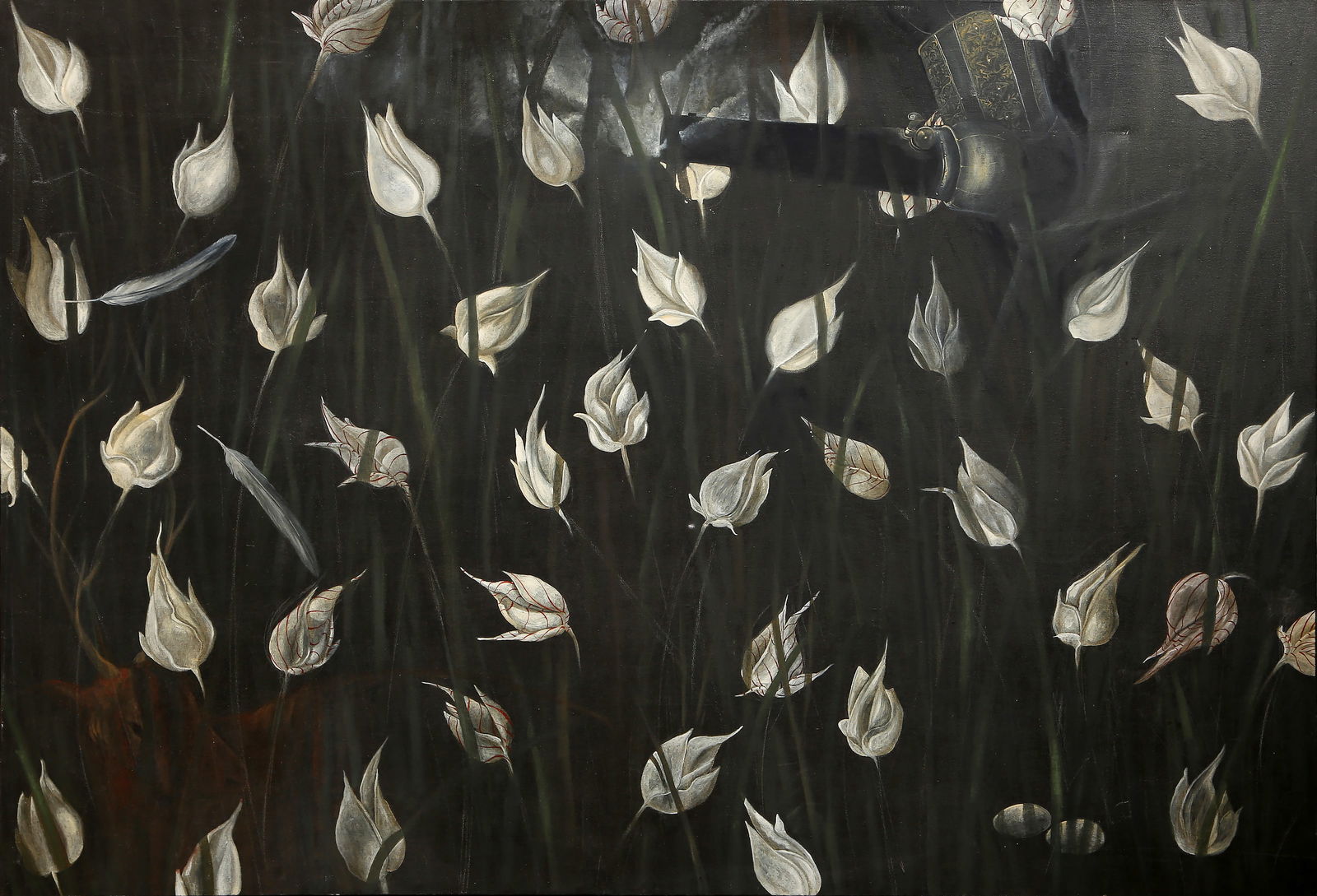 Geandy Pavon, Caceria, Oil Painting: Artist: Geandy Pavon, Cuban (1974 "? ) Title: Caceria Year: 2000 Medium: Oil and Tempera on canvas, signed, titled and dated in ink on verso Size: 42 x 60 in. (106.68 x 152.4 cm)