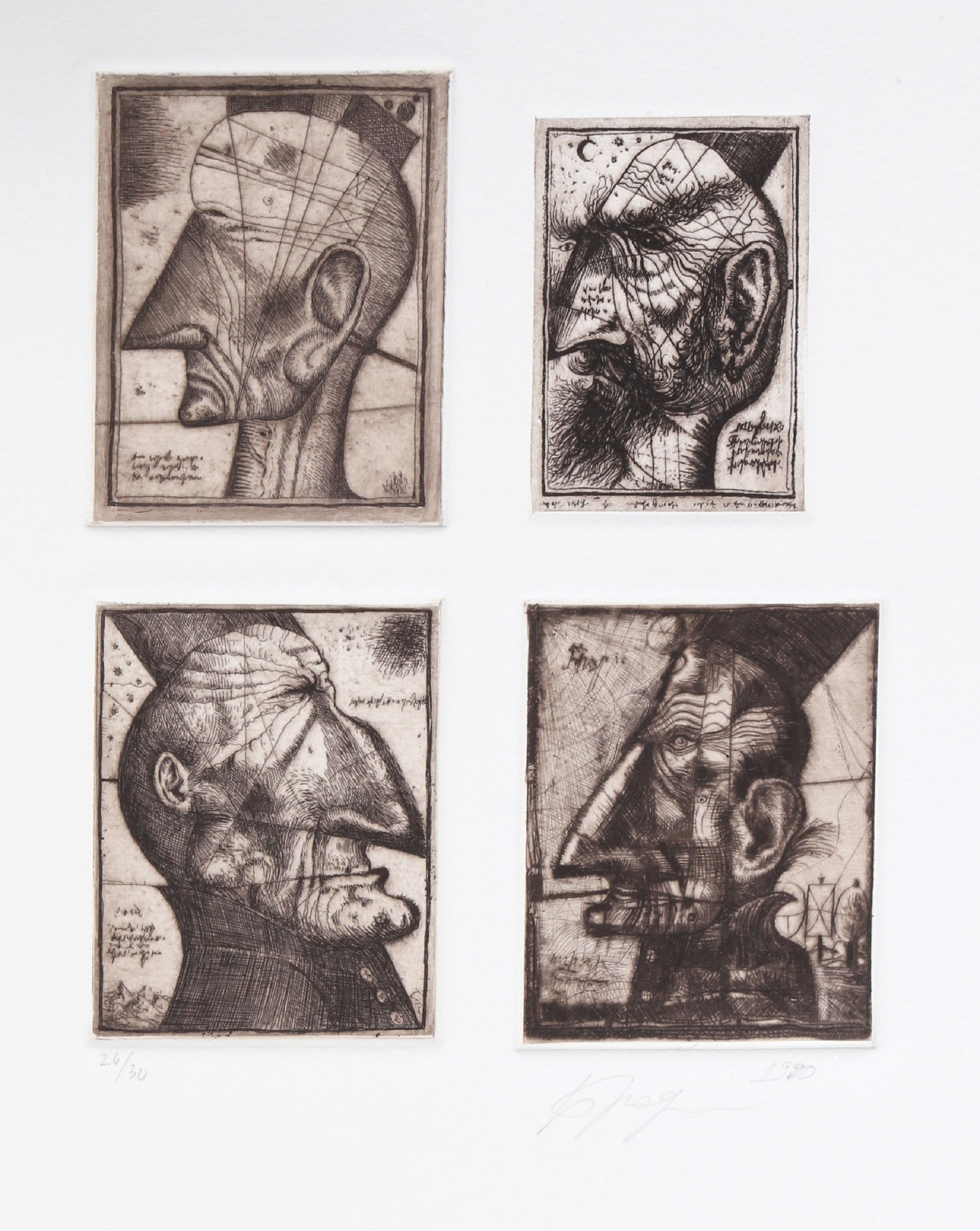 Alexander Brodsky and Ilya Utkin, Four Head Composite, Etching: Artist: Alexander Brodsky and Ilya Utkin, Russian (1955 - ) Title: Four Head Composite from Brodsky and Utkin: Projects 1981 - 1990 Year: 1990 Medium: Etching on German Rag paper, signed and numbered