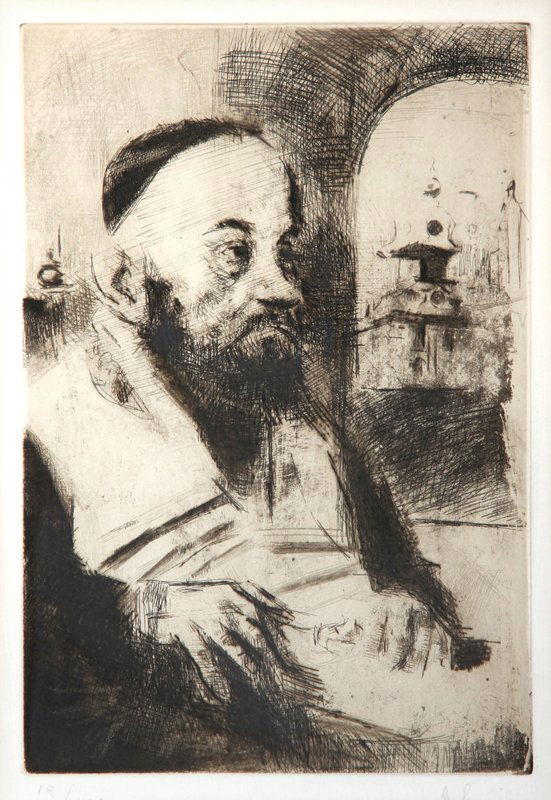 Jack Levine, Rabbi, Etching: Artist: Jack Levine, American (1915 - 2010) Title: Rabbi Medium: Etching, signed and numbered in pencil Edition: 100 Image Size: 8.5 x 6 inches Size: 9.5 x 6.5 in. (24.13 x 16.51 cm) Frame Size: 15 x