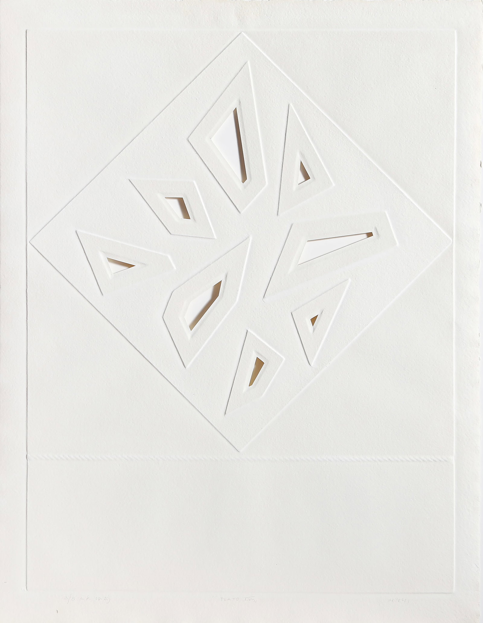 Angelo Savelli, Plato IV, Intaglio and Cut Out: Artist: Angelo Savelli, Italian (1911 - 1995) Title: Plato IV Year: circa 1965 Medium: Intaglio and Cut Out, signed, numbered and titled in pencil Edition: 7/30 Image Size: 24.5 x 18.5 inches Size: 27