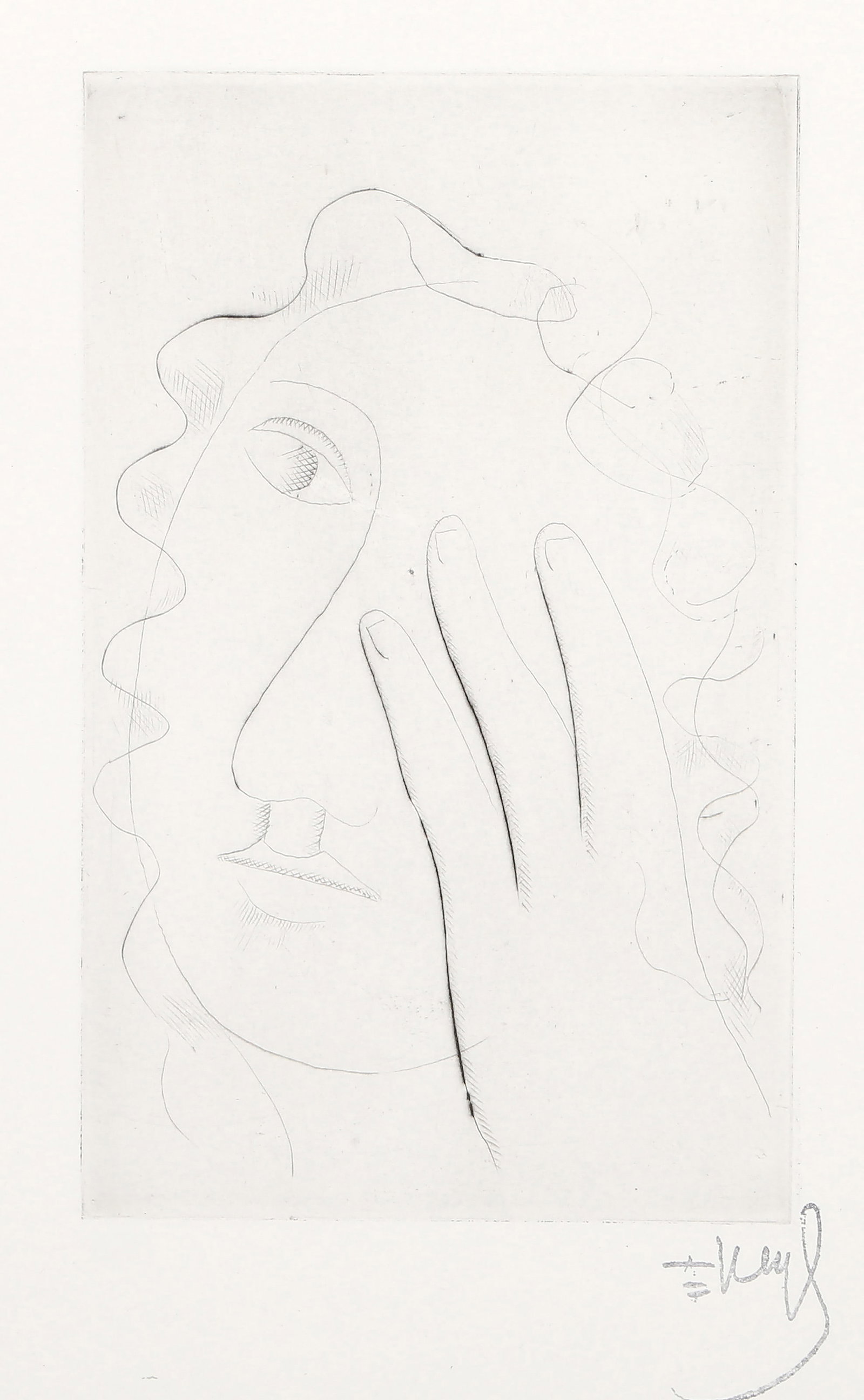 Fernand Leger, Tete De Femme, Etching: Artist: Fernand Leger, French (1881 - 1955) Title: Tete De Femme Year: 1952 Medium: Drypoint Etching, stamp signed and numbered in pencil Edition: 100 Image Size: 7.75 x 4.75 inches Size: 12.5 x 9.25