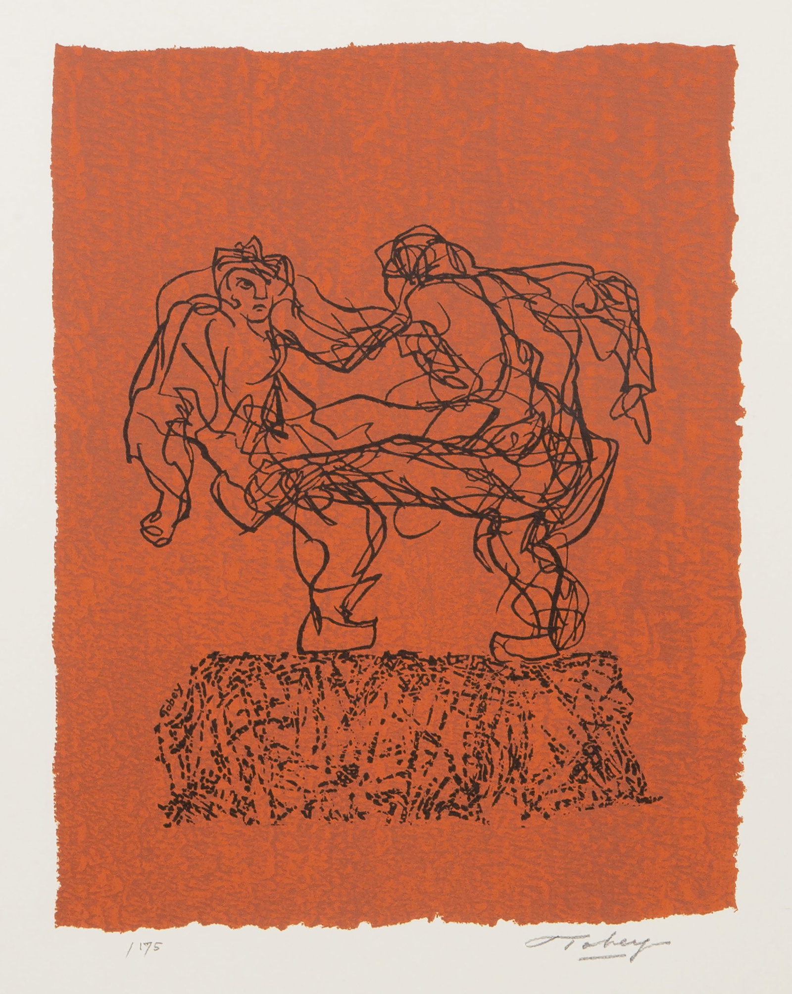 Mark Tobey, Folk Dance on Independence Day, Screenprint: Artist: Mark Tobey, American (1890 - 1976) Title: Folk Dance on Independence Day Year: 1972 Medium: Screenprint on Richard de Bas, signed and numbered in pencil Edition: 175 Image Size: 13.5 x 10.5 in