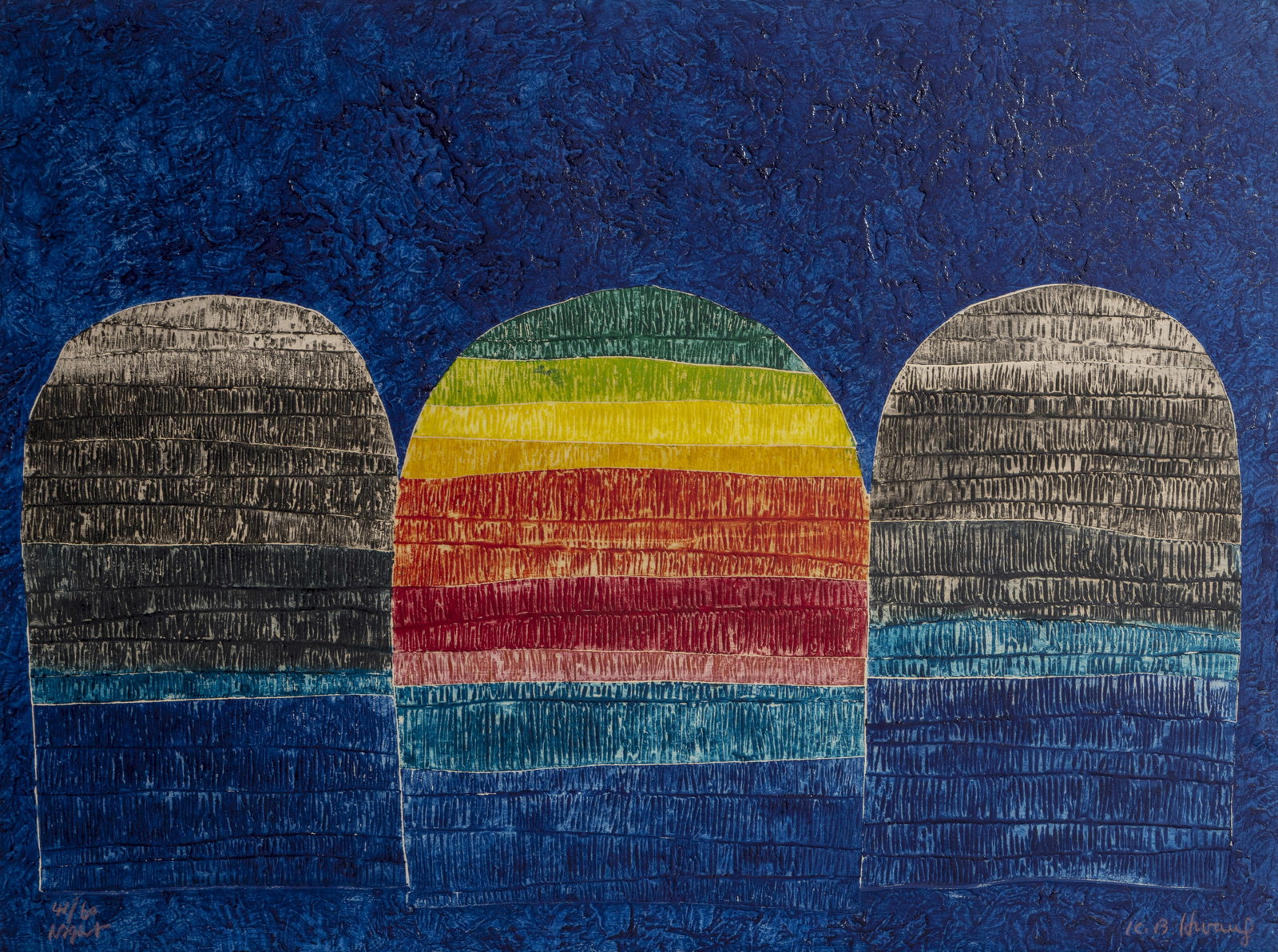 K.B. Hwang, Night, Mezzotint: Artist: K.B. Hwang, Korean (1932 - ) Title: Night Year: circa 1970 Medium: Mezzotint, signed, numbered, and titled in pencil Edition: 41/60 Size: 22.5 x 30 in. (57.15 x 76.2 cm)