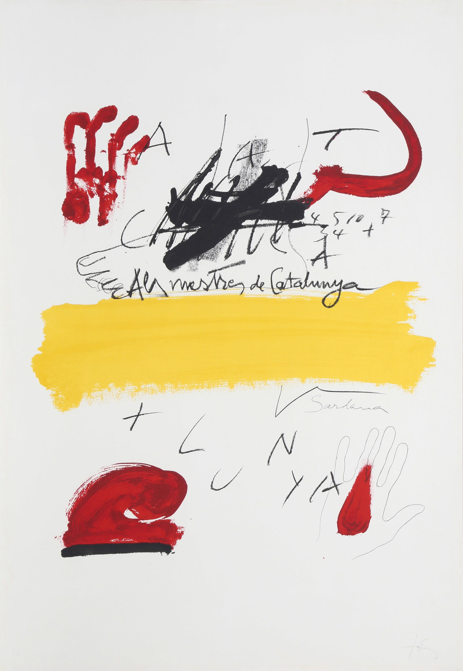 Antoni Tapies, from Als Mestres de Catalunya, Lithograph: Artist: Antoni Tapies, Spanish (1923 - 2012) Title: 2 from Als Mestres de Catalunya Year: 1974 Medium: Lithograph, signed in pencil Edition: PA Size: 40 x 27.5 in. (101.6 x 69.85 cm)