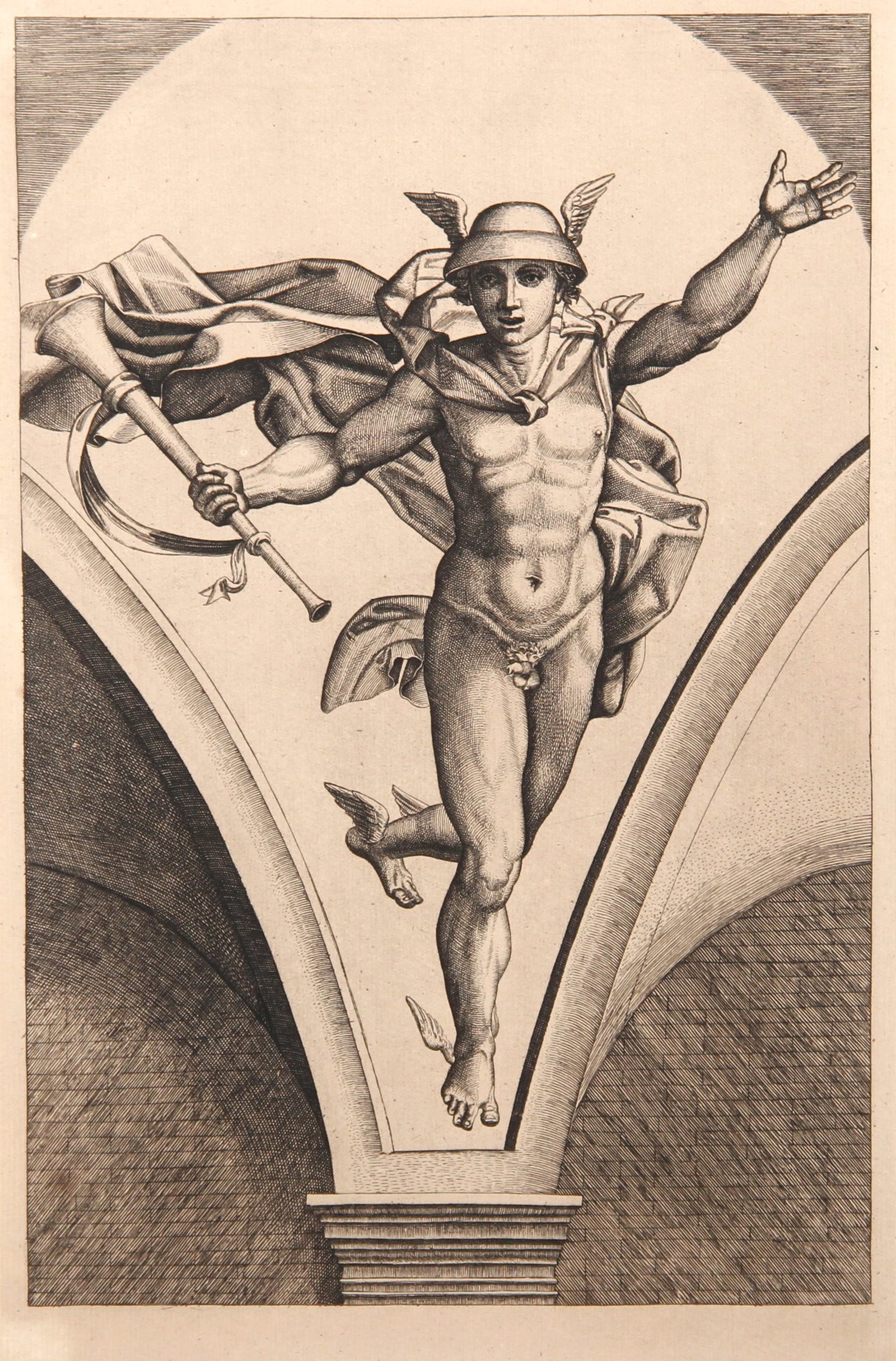 after Marcantonio Raimondi, Mercury, Heliogravure: Artist: Marcantonio Raimondi, After by Amand Durand, Italian (1480 - 1534) Title: Mercury Year: 1875 Medium: Heliogravure on Laid Paper Size: 13 x 8.5 in. (33.02 x 21.59 cm) Printer: Amand Durand Publ