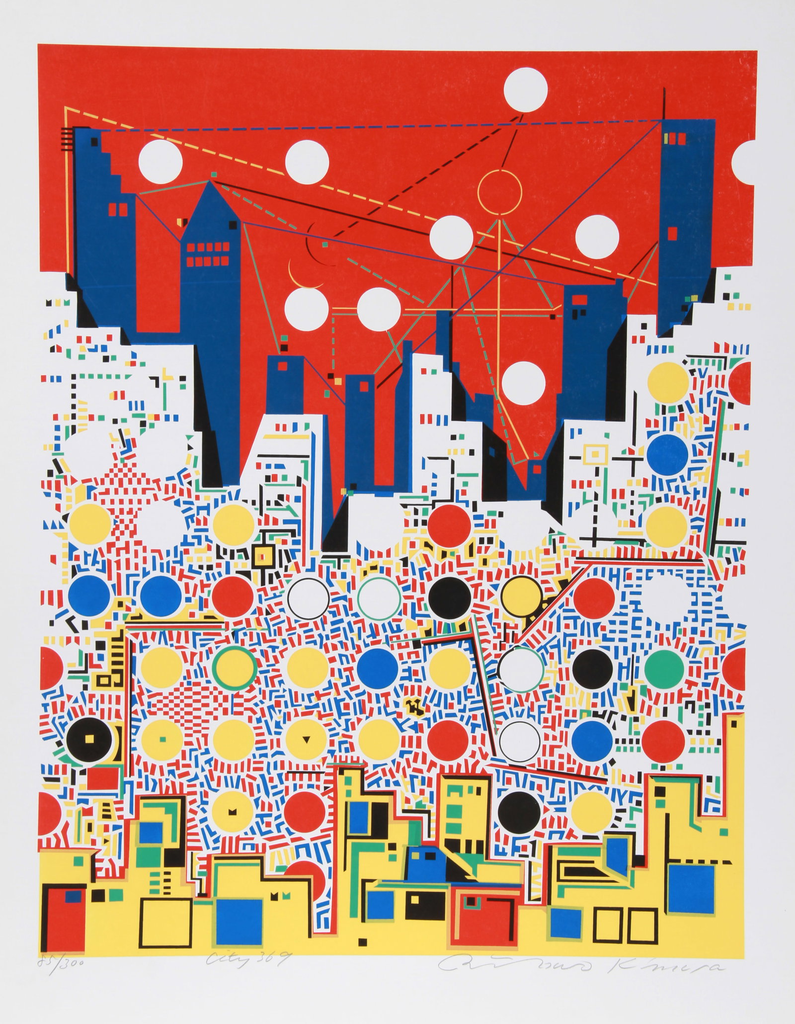 Risaburo Kimura, City 369, Screenprint: Artist: Risaburo Kimura, Japanese (1924 - 2014) Title: City 369 Year: circa 1972 Medium: Screenprint, signed and numbered in pencil Edition: 300 Image Size: 20 x 25 inches Size: 28.5 in. x 22.5 in. (7