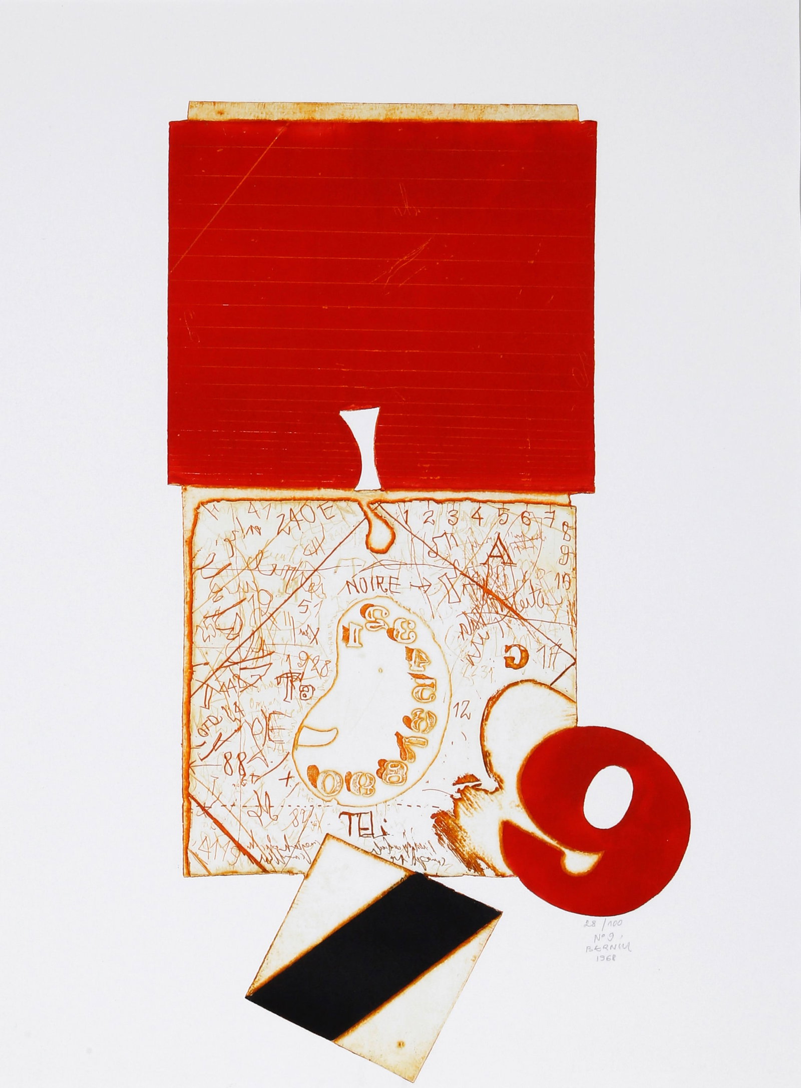 Janez Bernik, No. 9, Etching: Artist: Janez Bernik, Yugoslavian (1933 - ) Title: No. 9 Year: 1968 Medium: Etching, signed and numbered in pencil Edition: 28/100 Image Size: 18.5 x 9.5 inches Size: 21.5 x 17 in. (54.61 x 43.18 cm)