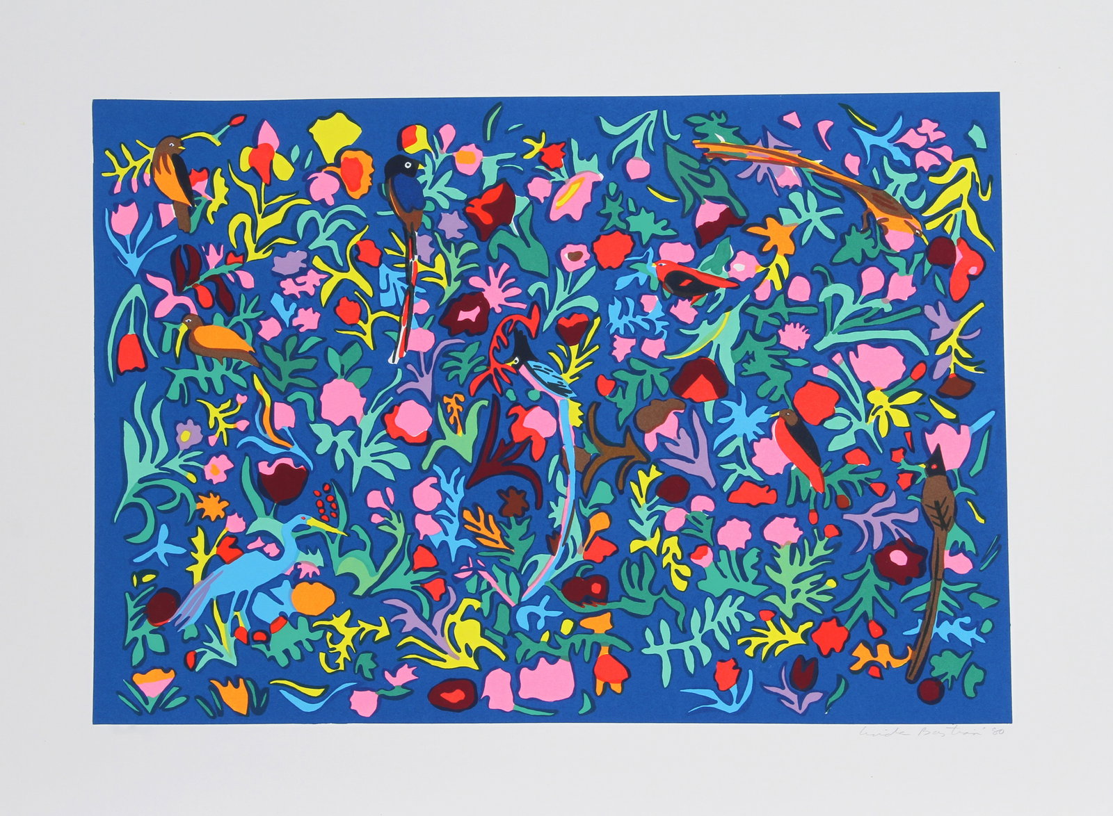 Linda Bastian, Nine Birds, Screenprint: Artist: Linda Bastian, American Title: Nine Birds Year: 1980 Medium: Screenprint, signed and numbered in pencil Edition: 200, AP 30 Image Size: 18 X 26 inches Size: 26 in. x 34 in. (66.04 cm x 86.36 c