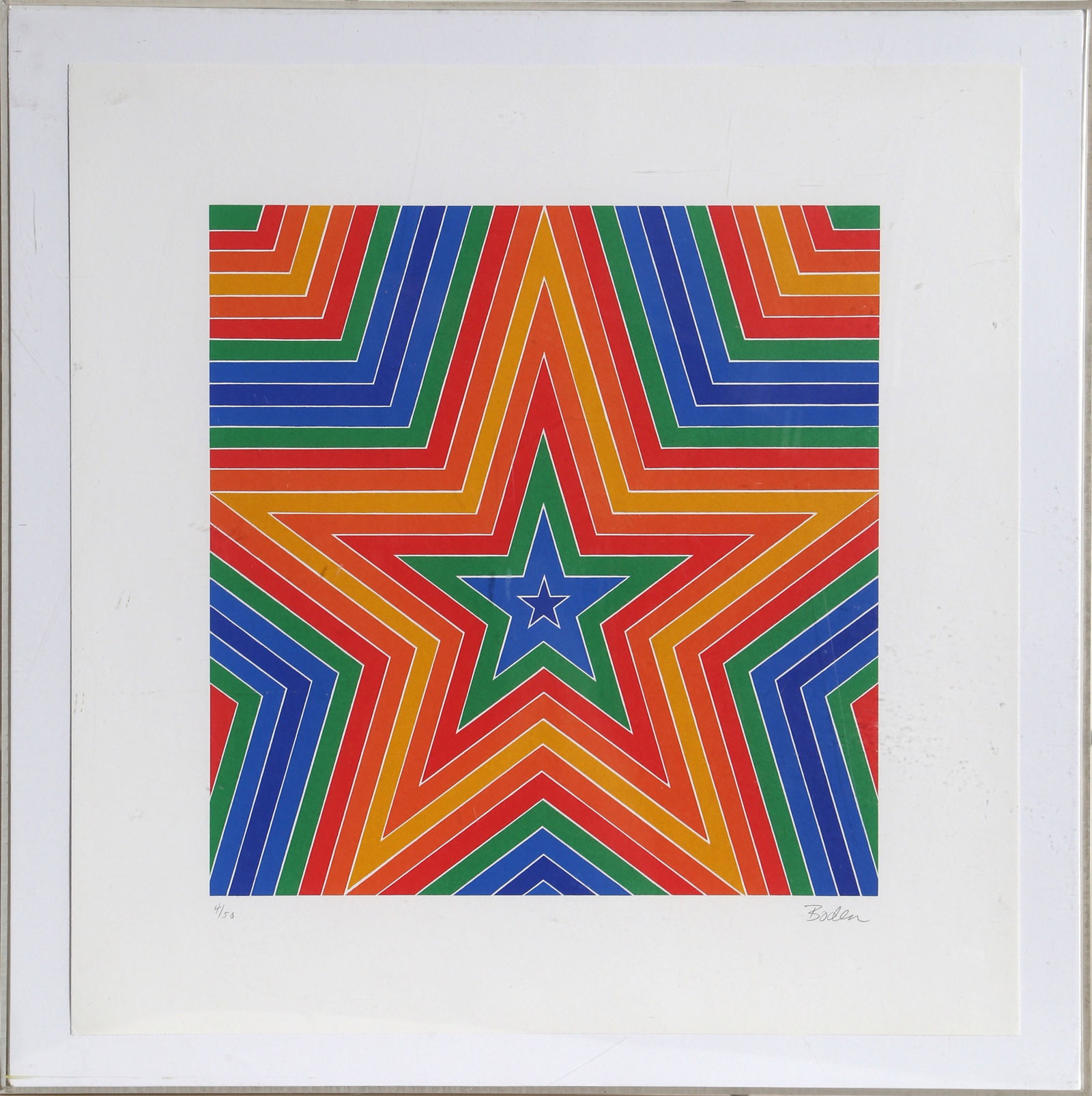 Arthur Boden, Star, Screenprint: Artist: Arthur Boden, American (1927 - 2019) Title: Star Year: circa 1970 Medium: Screenprint, signed and numbered in pencil Edition: 4/50 Image Size: 10 x 9.5 inches Size: 14 x 14 in. (35.56 x 35.56