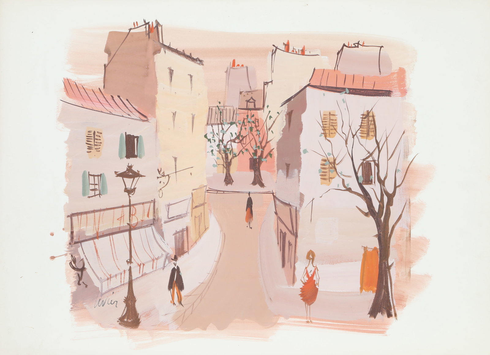 Charles Levier, Early Spring Paris Street, Watercolor (1 of 1)