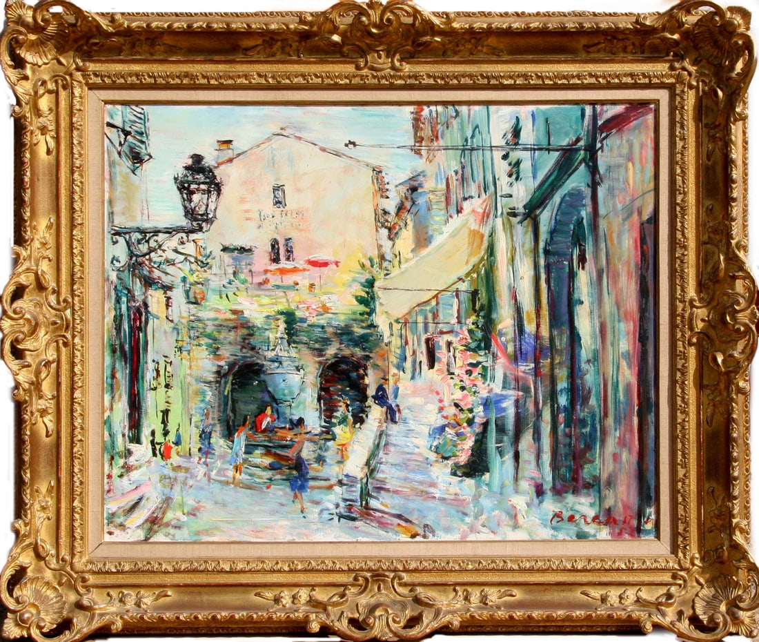 Dimitrie Berea, St. Paul de Vence, Painting: Artist: Dimitrie Berea, Romanian (1908 - 1975) Title: St. Paul de Vence Year: 1957 Medium: Oil on Canvas, signed and dated lower right Size: 29 in. x 39 in. (73.66 cm x 99.06 cm) Frame Size: 41 x 47 i