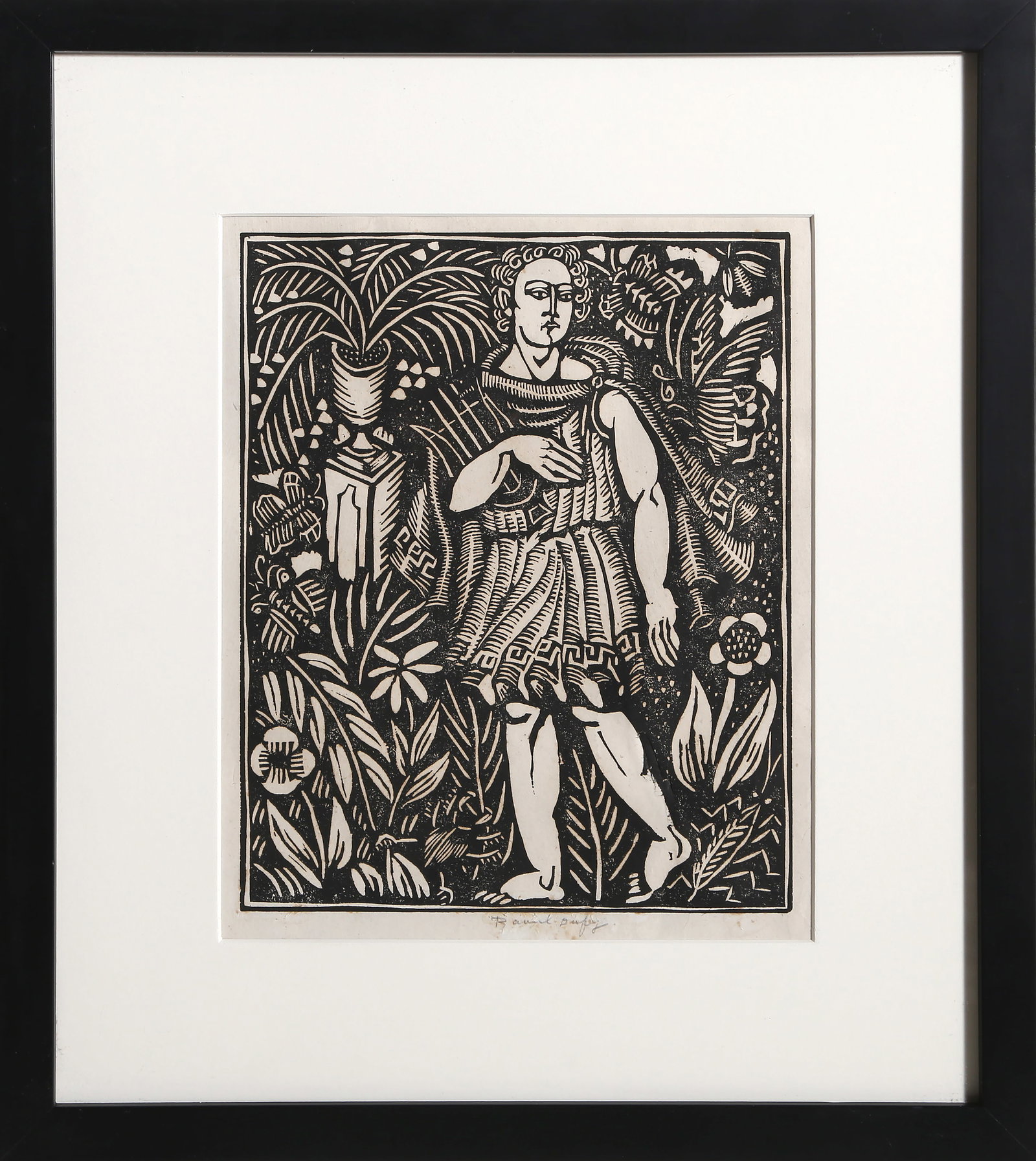 Raoul Dufy, Orphee, Woodblock: Artist: Raoul Dufy, French (1877 - 1953) Title: Orph?e (for Le bestiaire ou Cort?ge d'Orph?e de G. Apollinaire) Year: 1911 Medium: Woodblock, signed in pencil lower right Image Size: 10 x 8 inches Fra
