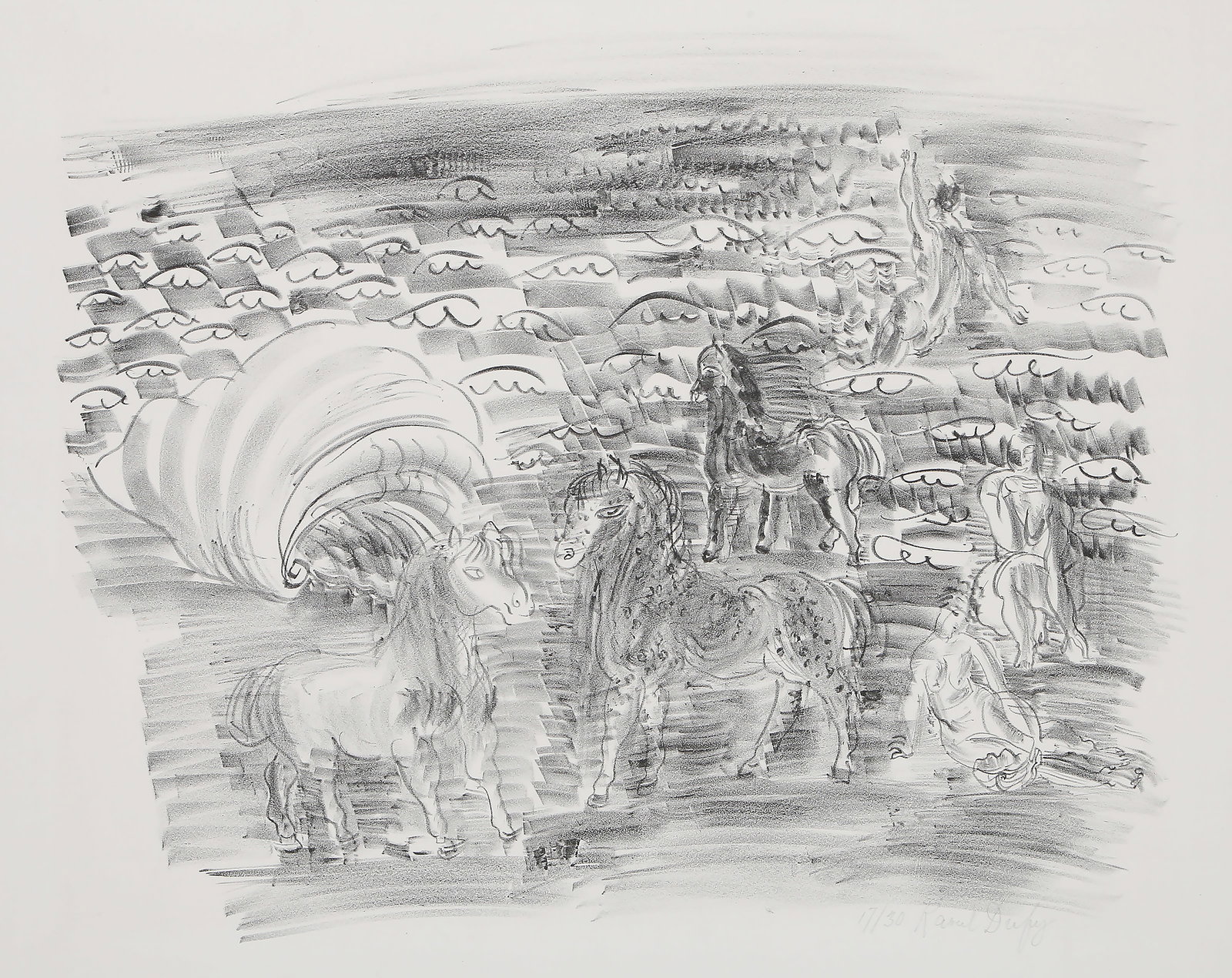 Raoul Dufy, Little Horses, Lithograph: Artist: Raoul Dufy, French (1877 - 1953) Title: Little Horses, Bathers and Seashell Petits Chevaux, Baigneuses et Coquillage Portfolio: Album La Mer Year: 1925 Medium: Lithograph, signed and numbered