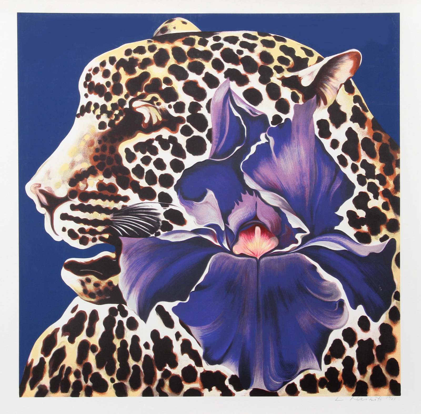 Lowell Blair Nesbitt, Spotted Leopard and Purple Iris, Screenprint (1 of 1)