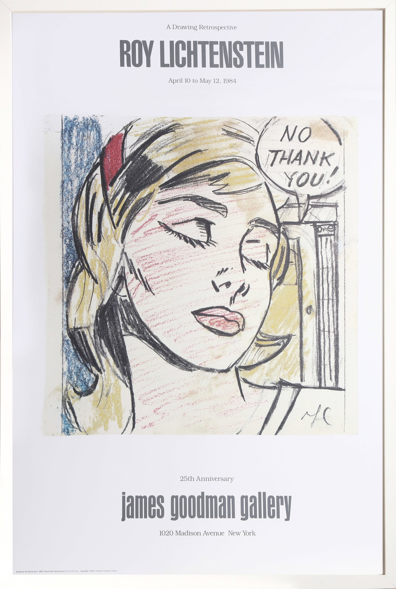 after Roy Lichtenstein, No Thank You, Lithograph Poster: Artist: Roy Lichtenstein, After, American (1923 - 1997) Title: No Thank You - James Goodman Gallery Year: 1984 Medium: Lithograph Poster mounted on foamcore Size: 36.5 x 24 in. (92.71 x 60.96 cm) Fram
