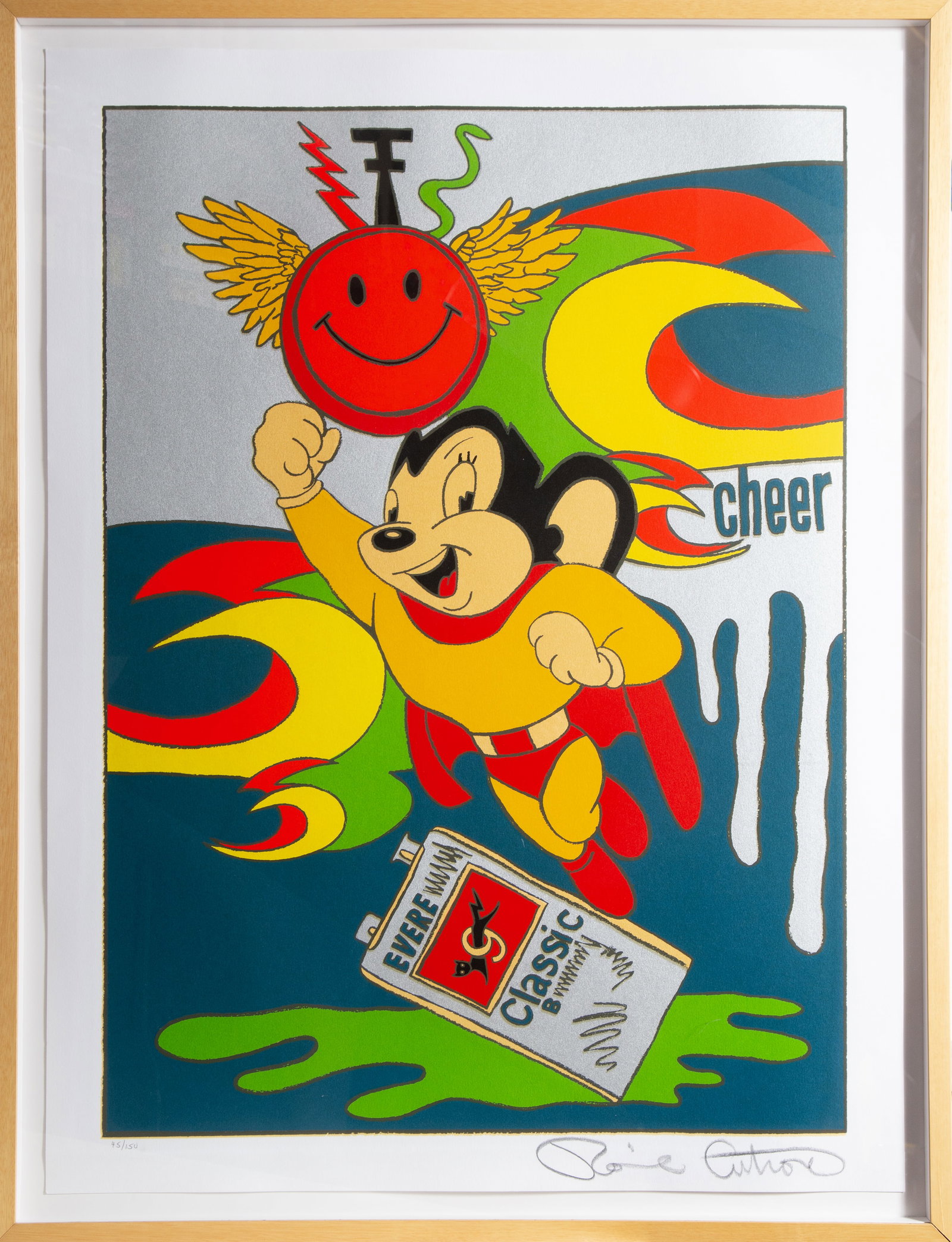 Ronnie Cutrone, Mighty Mouse, Screenprint: Artist: Ronnie Cutrone, American (1948 - 2013) Title: Mighty Mouse Medium: Screenprint, signed and numbered in pencil Edition: 45/150 Image Size: 36 x 26 inches Size: 40 x 30 in. (101.6 x 76.2 cm) Fra