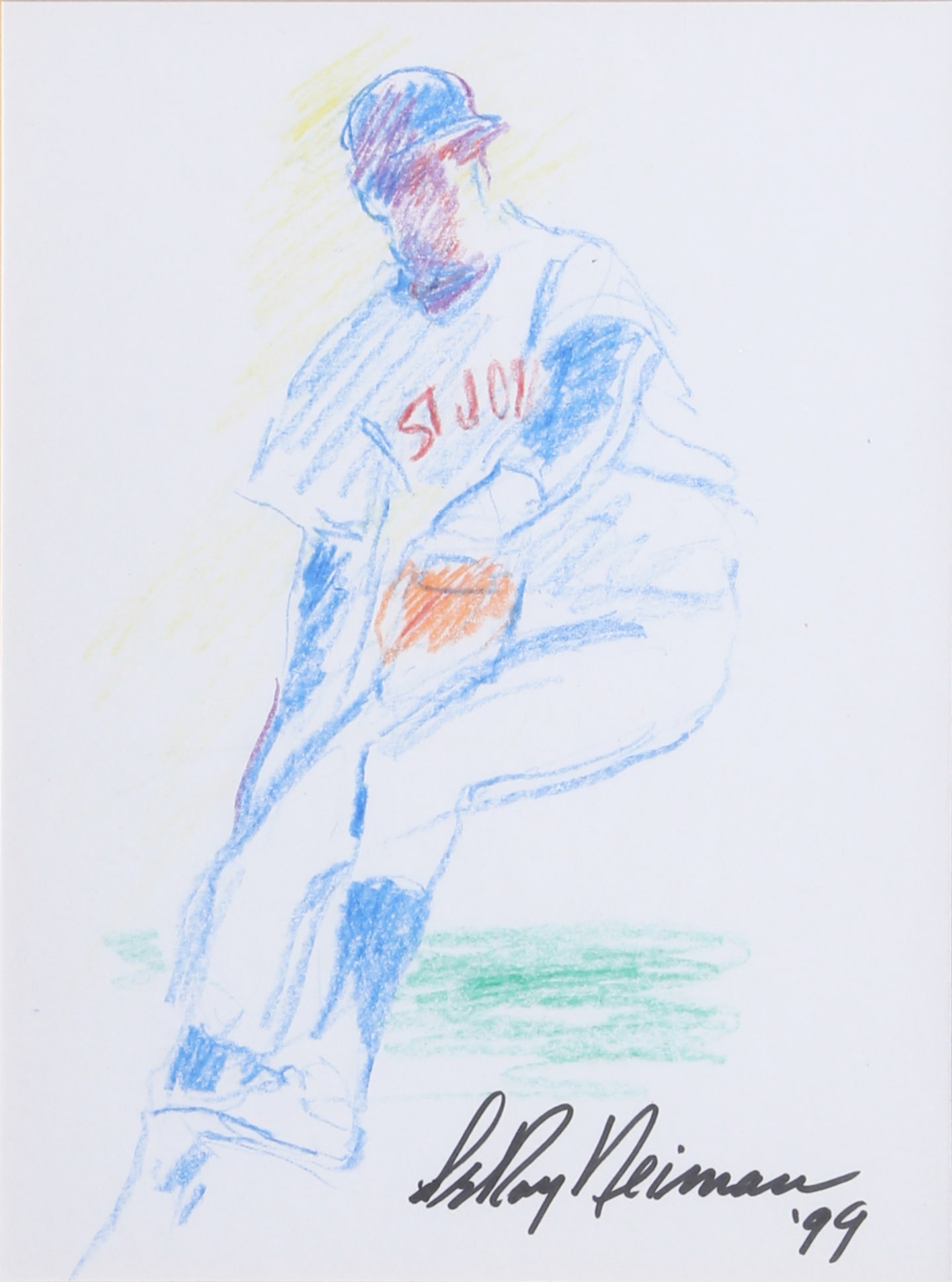 LeRoy Neiman, Baseball Player, Crayon Drawing (1 of 2)