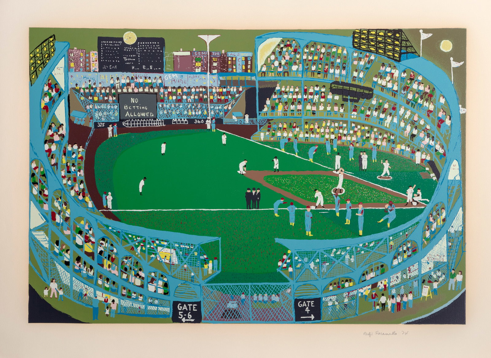 Ralph Fasanella, Ball Park, Screenprint: Artist: Ralph Fasanella, American (1914 - 1997) Title: Ball Park Year: 1974 Medium: Screenprint on Arches Paper, signed and numbered in pencil Edition: 250, AP 25 Image Size: 25 x 37 inches Size: 31 i