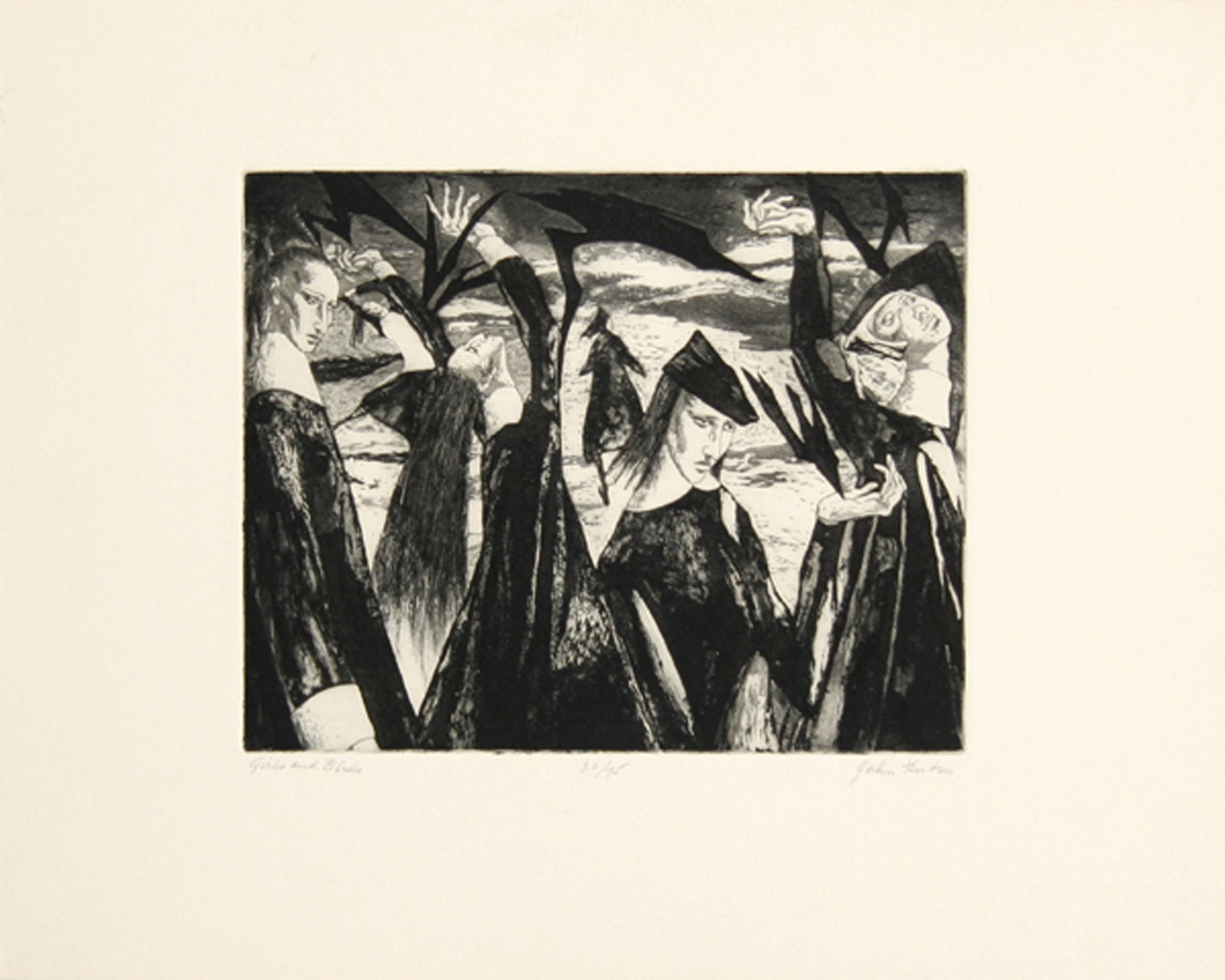 John Fenton, Girls and Birds, Etching (1 of 3)