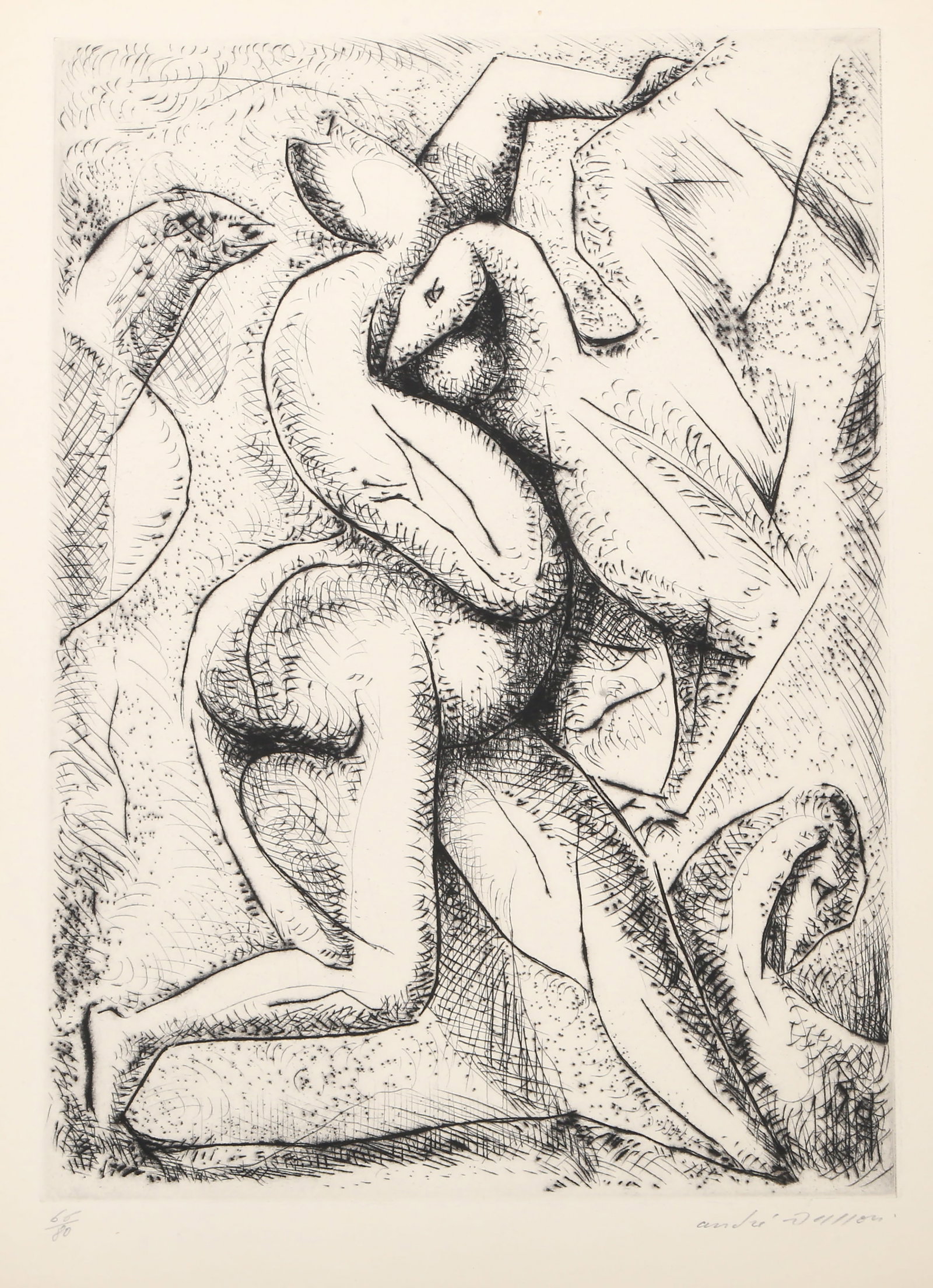 Andre Masson, Femme Attaquee Par Des Oiseaux, Etching: Artist: Andre Masson, French (1896 - 1987) Title: Femme Attaqu?e Par Des Oiseaux Year: 1947 Medium: Etching, signed and numbered in pencil Edition: 66/80 Image Size: 13.75 x 10 inches Size: 16.5 x 13