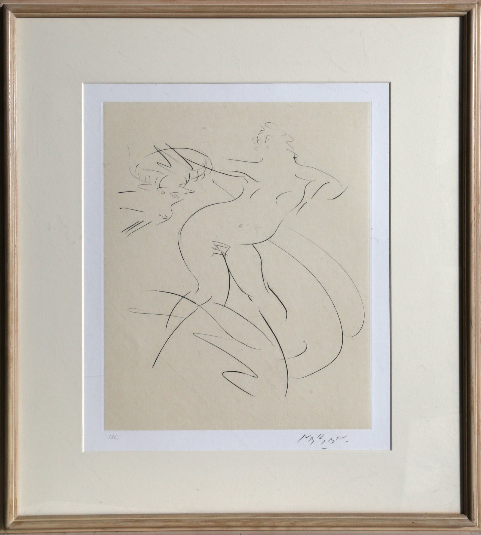 Reuben Nakian, Nymph and Goat 4, Etching: Artist: Reuben Nakian, American (1897 - 1986) Title: Nymph and Goat 4 (Black) from Myths and Legends Year: 1979 Medium: Drypoint Etching with Chine Colle, signed in ink and numbered in pencil Edition: