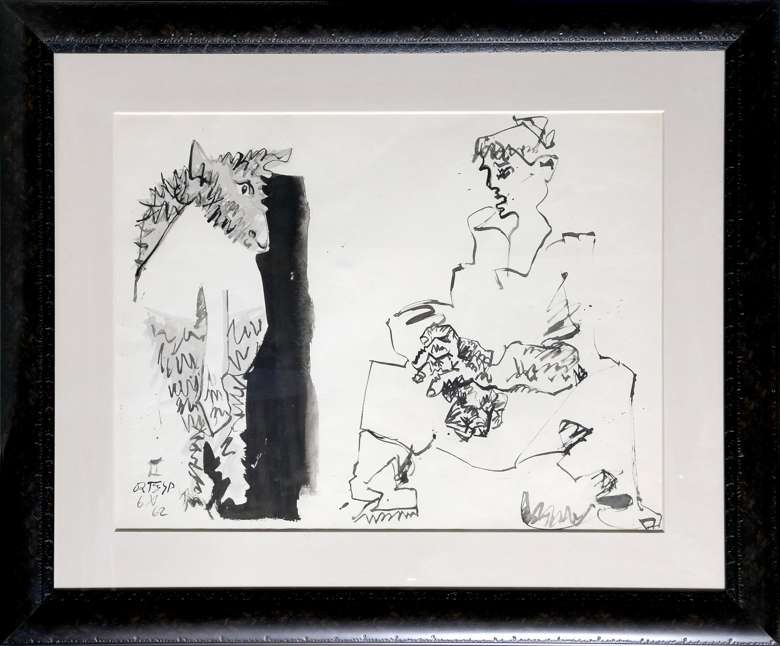 Jose Ortega, Seated Woman and Bull Figure, Watercolor (1 of 3)