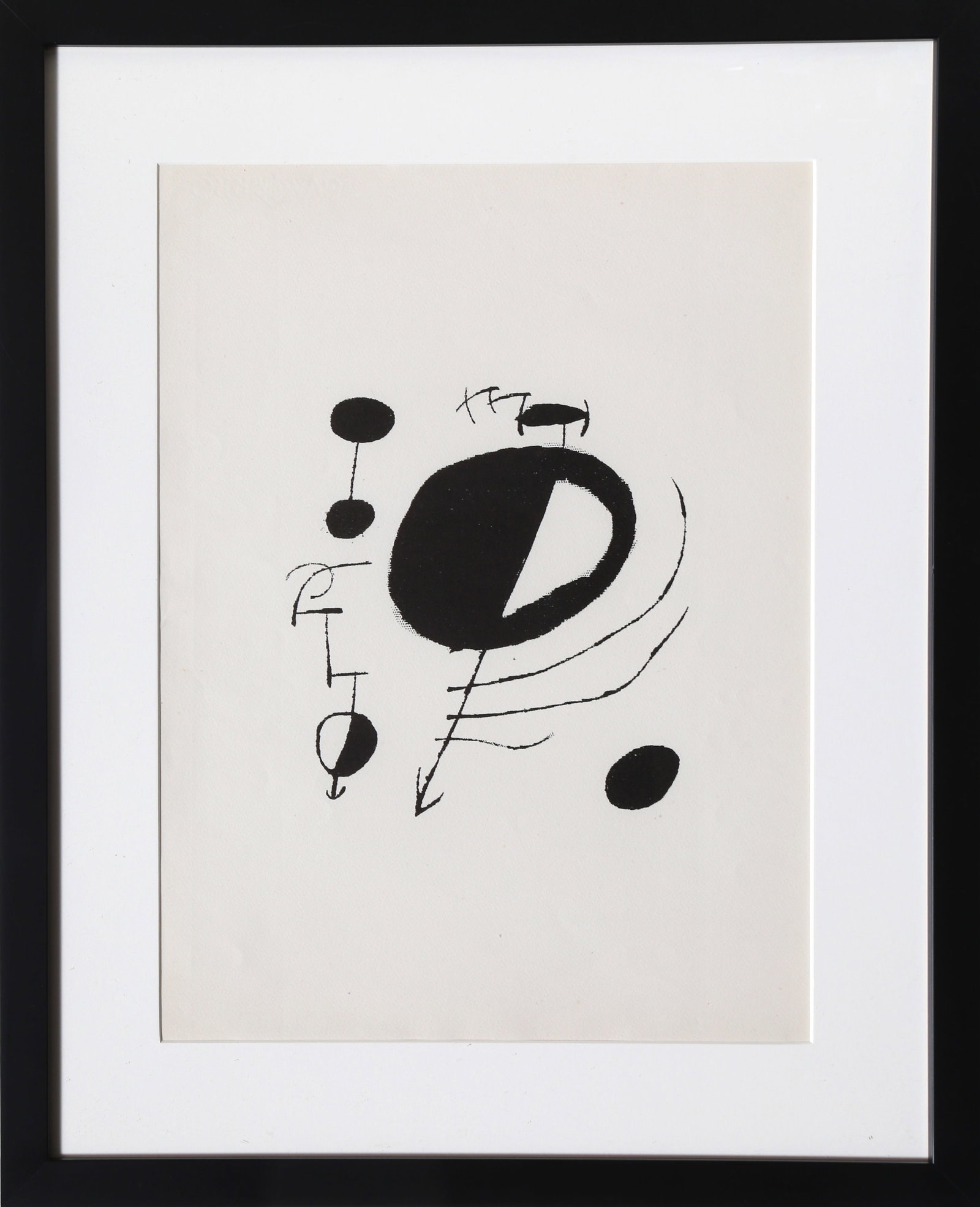 Joan Miro, Les Essencies de la Terra 9, Lithograph: Artist: Joan Miro, Spanish (1893 - 1983) Title: Les Essencies de la Terra 9 Year: 1968 Medium: Lithograph on Guarro Edition: 730/1100 Size: 19.5 x 15.25 in. (49.53 x 38.74 cm) Frame Size: 27 x 23 inch