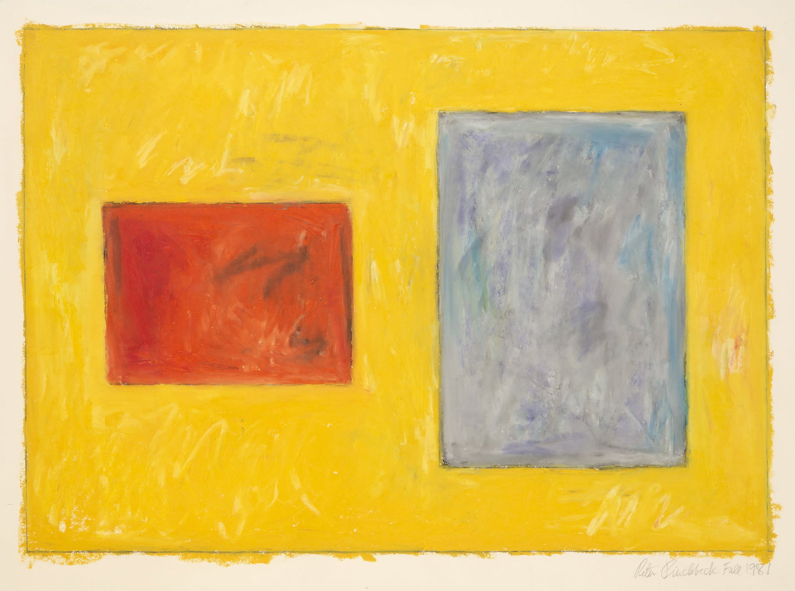 Peter Pinchbeck, Yellow, Red and Purple Square, Gouache: Artist: Peter Pinchbeck, English (1931 - 2000) Title: Yellow, Red and Purple Square Year: 1981 Medium: Gouache on Fabriano Cotton Paper, signed, and dated in pencil Image Size: 18 x 25.5 inches Size: 