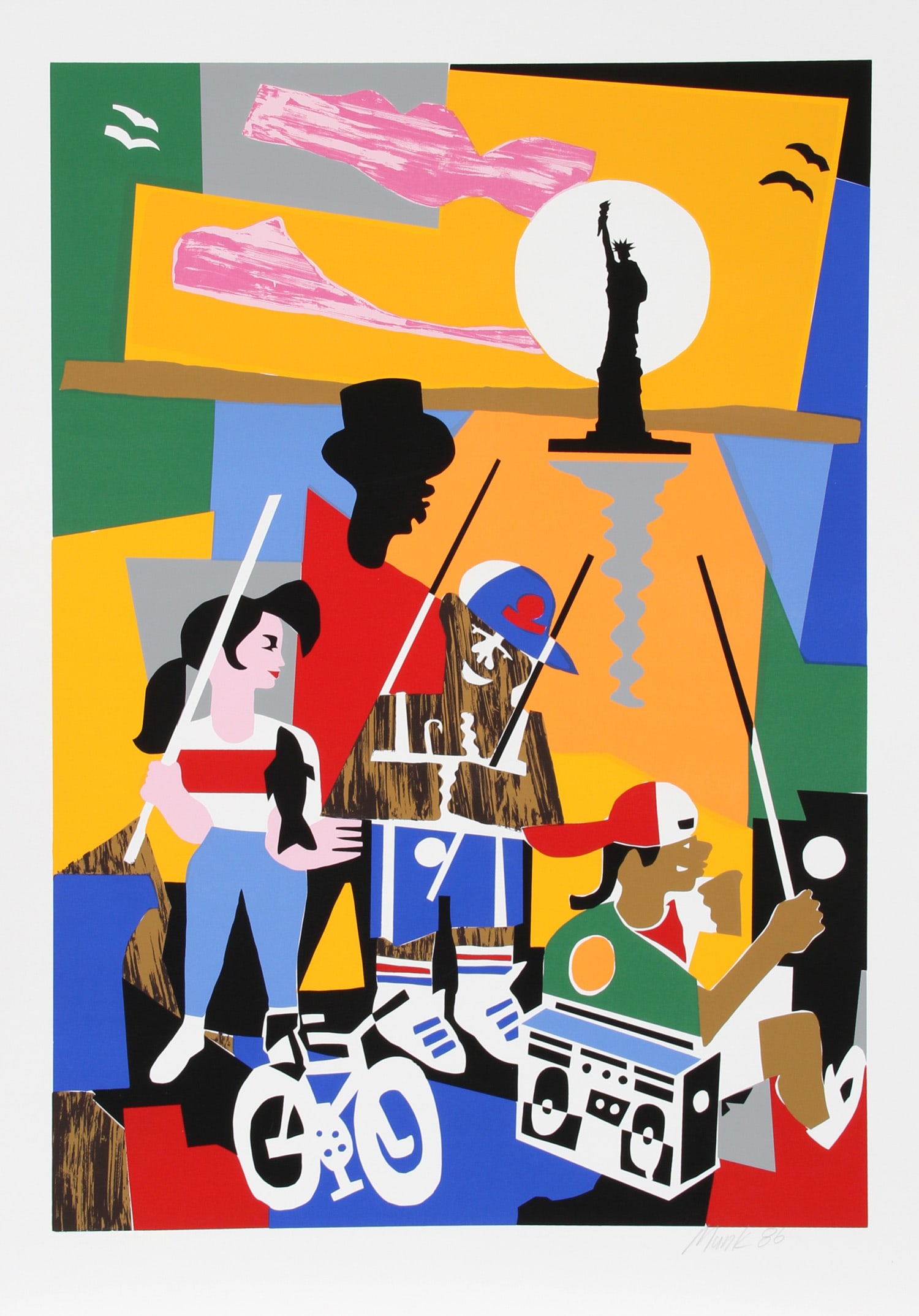 Loren Munk, Liberty, Screenprint: Artist: Loren Munk, American (1951 - ) Title: Liberty Year: 1986 Medium: Screenprint, signed and numbered in pencil Edition: 1000 Image Size: 34 x 23.5 inches Size: 41.5 in. x 29.5 in. (105.41 cm x 74