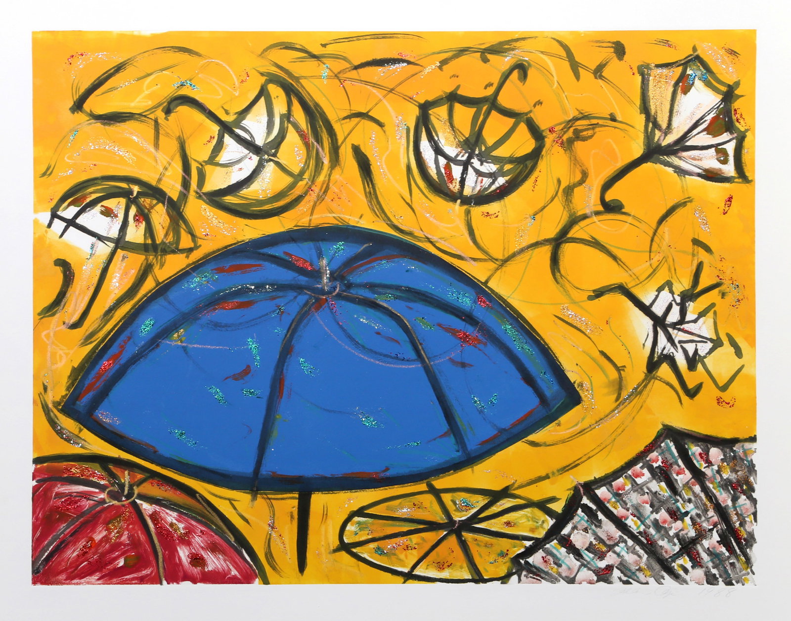 Helen Oji, Raining Umbrellas, Monotype (1 of 3)