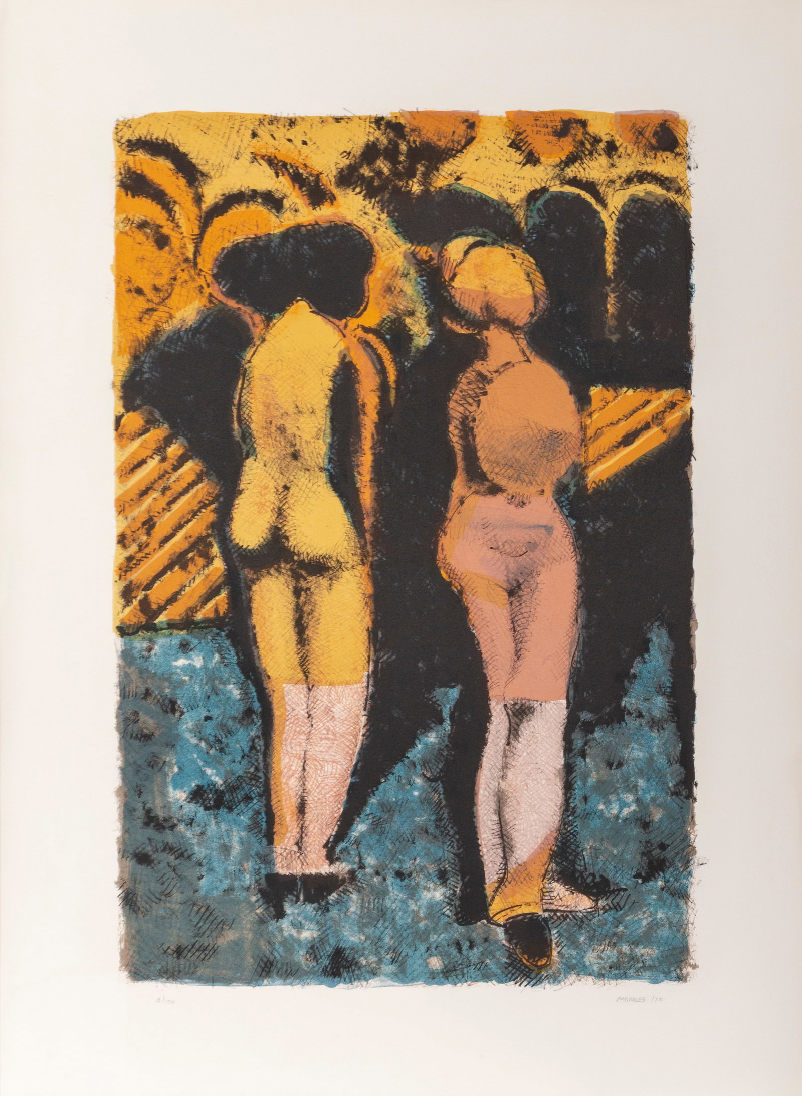Armando Morales, Mujeres en el agua, Lithograph: Artist: Armando Morales, Nicaraguan (1927 - 2011) Title: Mujeres en el agua Portfolio: Grafica Latinoamericana Year: 1970 Medium: Lithograph, signed and numbered in pencil Edition: 100 Size: 30 in. x 