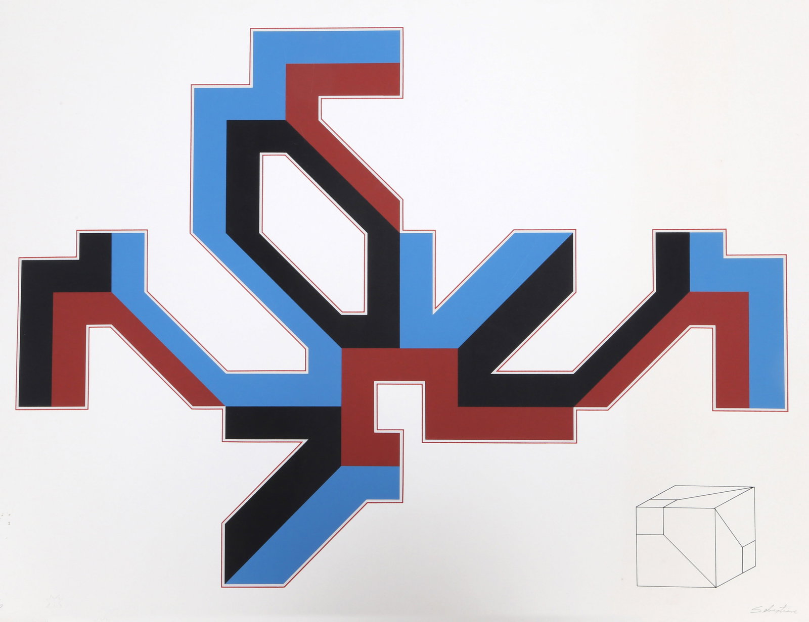 Enrique Carbajal Sebastian, Deconstruccion de Cubo, Screenprint: Artist: Enrique Carbajal Sebastian, Mexican (1947 - ) Title: Deconstrucción de Cubo Year: circa 1974 Medium: Screenprint, signed in pencil Edition: AP Size: 22.5 x 30 in. (57.15 x 76.2 cm)