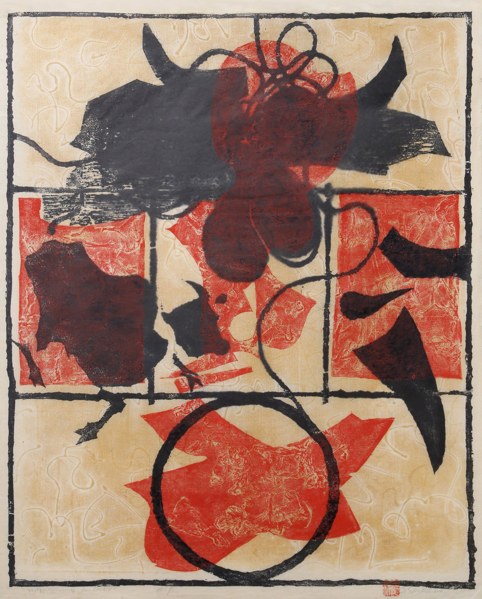 Keisuke Serizawa, Metamorphosis of Zan Biell, Woodcut: Artist: Keisuke Serizawa, Japanese (1895 - 1984) Title: Metamorphosis of Zan Biell Year: circa 1970 Medium: Woodcut on Rice Paper, signed and numbered in pencil Edition: AP Size: 29 x 23.5 in. (73.66 