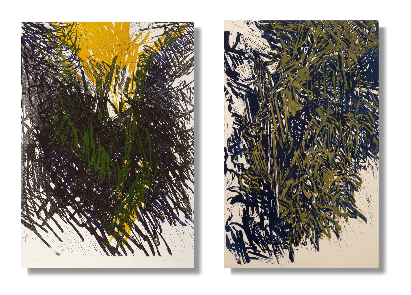 Peter Kalen, Lot of Two Abstract Screenprints: Artist: Peter Kalen Title: Mount Pleasant, Sward Poem: The House Year: 1965 Medium: Screenprint on Laid paper, signed, dated, titled and numbered in pencil Edition: 4/10 Size: 28.75 x 18 in. (73.03 x 