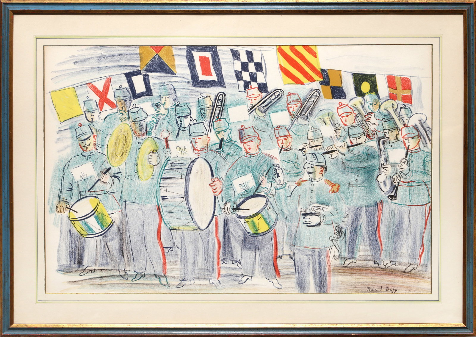 Raoul Dufy, The Band, Lithograph: Artist: Raoul Dufy, French (1877 - 1953) Title: The Band Year: 1949 Medium: Lithograph on paper, signed in plate Image Size: 19 x 29.5 inches Frame Size: 25.5 x 36 inches Printer: Baynard Press Publis