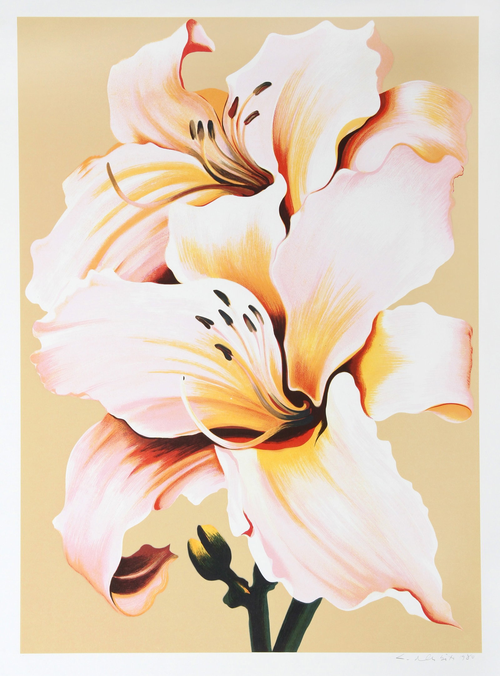 Lowell Blair Nesbitt, Peach Lily on Beige, Screenprint (1 of 2)
