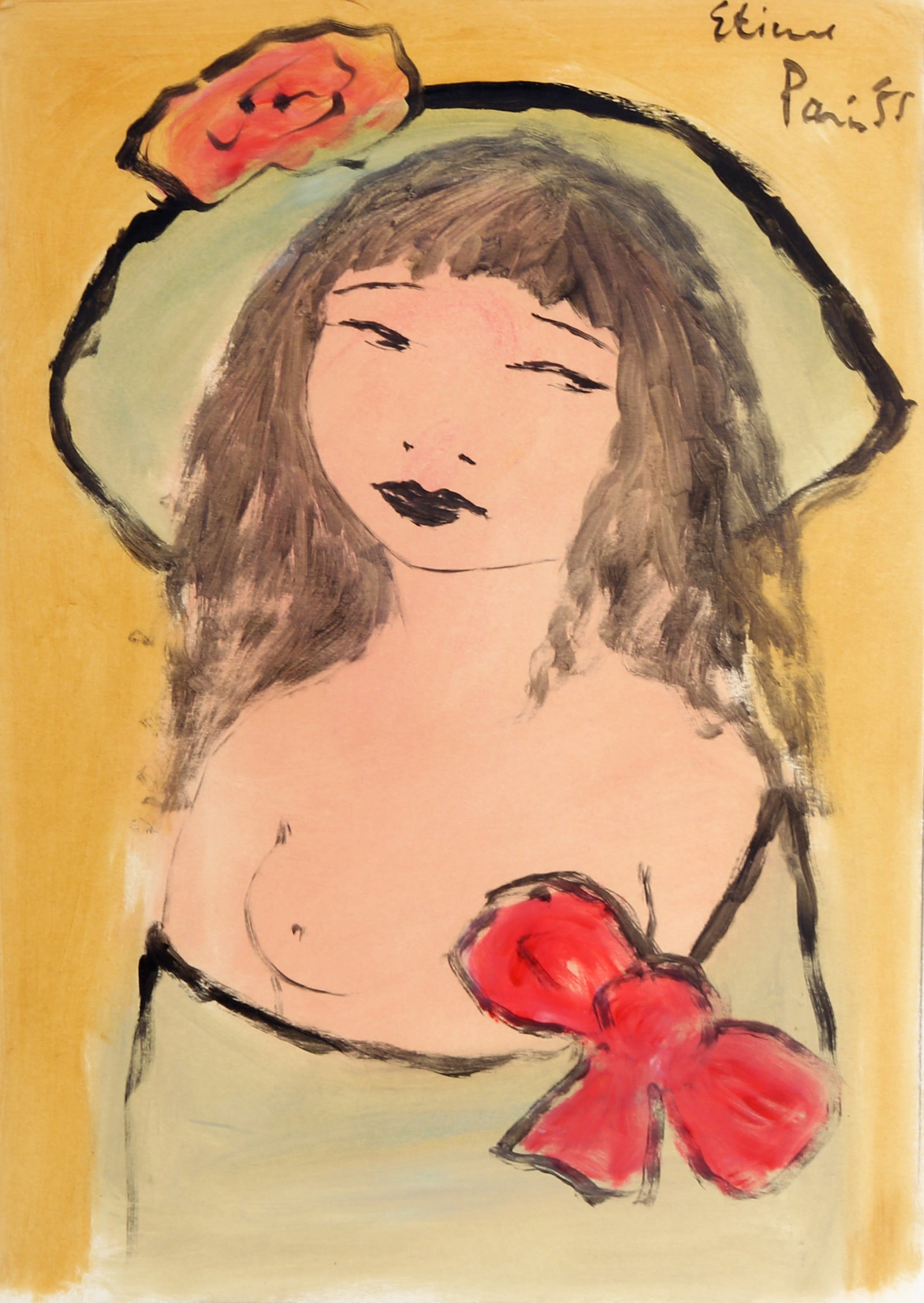 Roger Etienne, Portrait of Girl 140, Gouache (1 of 4)