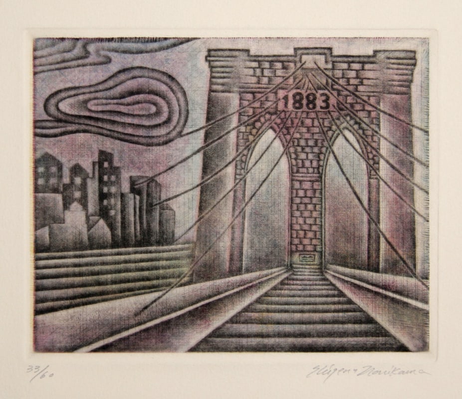 Shigeru Narikawa, Brooklyn Bridge 1882, Etching (1 of 1)