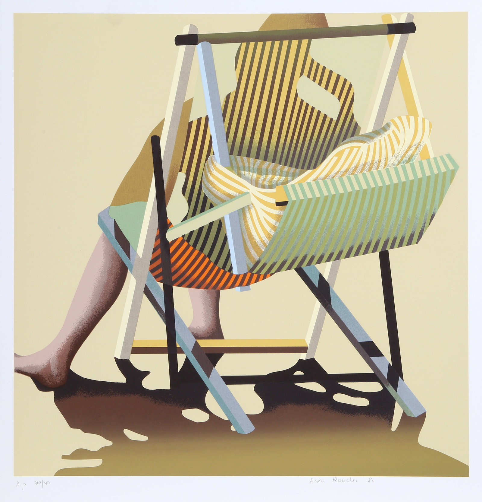 Hava Raucher, On the Beach, Screenprint: Artist: Hava Raucher, American (1944 - ) Title: On the Beach Year: 1980 Medium: Screenprint, signed and numbered in pencil Edition: 300, AP 40 Size: 28 in. x 26 in. (71.12 cm x 66.04 cm) Printer: Stud