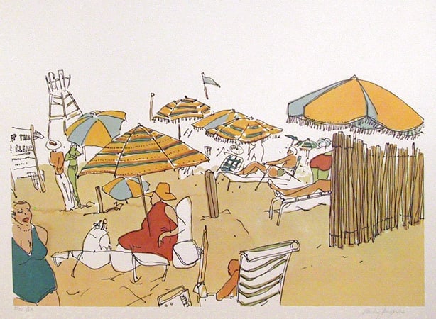Vasilios Janopoulos, Beach Scene, Lithograph: Artist: Vasilios Janopoulos, Greek (1953 - ) Title: Beach Scene Year: circa 1979 Medium: Lithograph, signed and numbered in pencil Edition: AP 50 Size: 23 in. x 29 in. (58.42 cm x 73.66 cm)