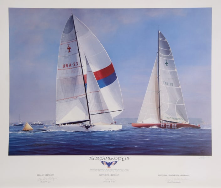 Timothy Thompson, Americas Cup, Lithograph: Artist: Timothy Thompson, British (1951 - ) Title: Americas Cup Year: 1992 Medium: Offset Lithograph, Signed in pencil Size: 24 x 28 in. (60.96 x 71.12 cm) Publisher: Newmarket Gallery