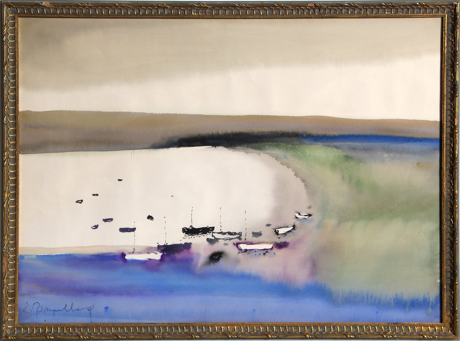 Emile Rampelberg, Beach Cove, Watercolor: Artist: Emile Rampelberg, French 1911-2001 Title: Beach Cove Year: circa 1970 Medium: Watercolor on paper, signed lower left Size: 20 x 27.5 in. (50.8 x 69.85 cm) Frame Size: 22.25 x 29.5 inches Descr