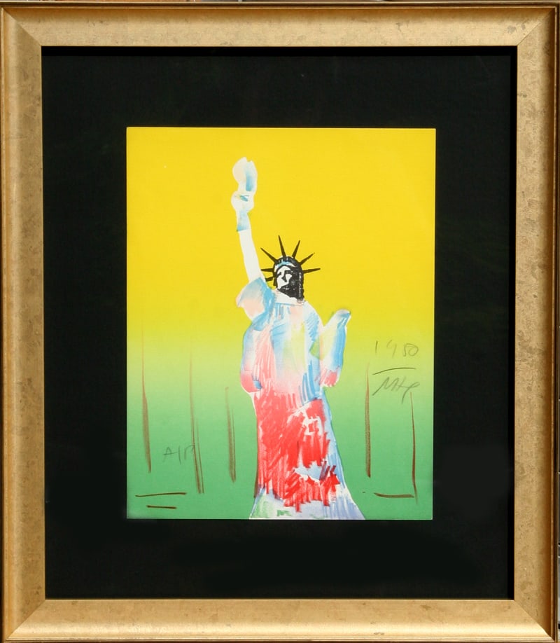 Peter Max, Statue of Liberty (Yellow/Green), Lithograph: Artist: Peter Max, German/American (1937 - ) Title: Statue of Liberty (Yellow/Green) Year: 1980 Medium: Lithograph, signed and dated in pencil Edition: A/P Size: 13 in. x 10.5 in. (33.02 cm x 26.67 cm